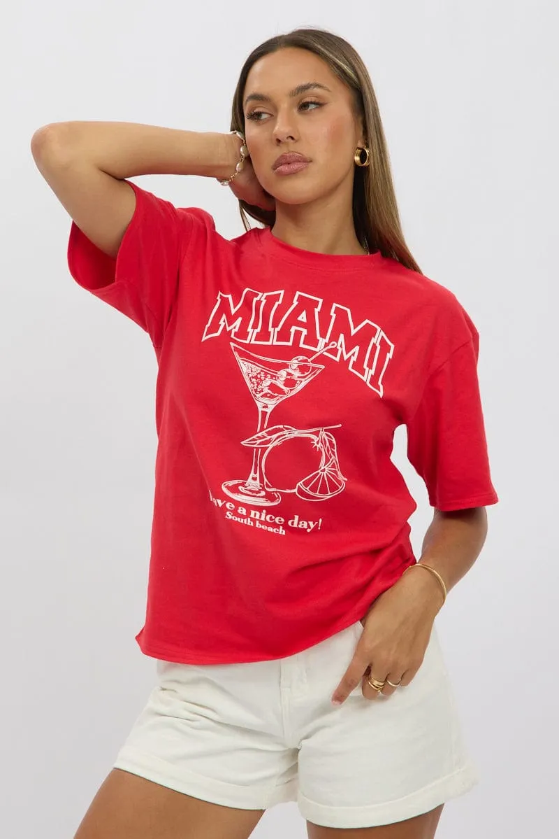 Red Graphic Tee Short Sleeve Event Vibe Cool Frame