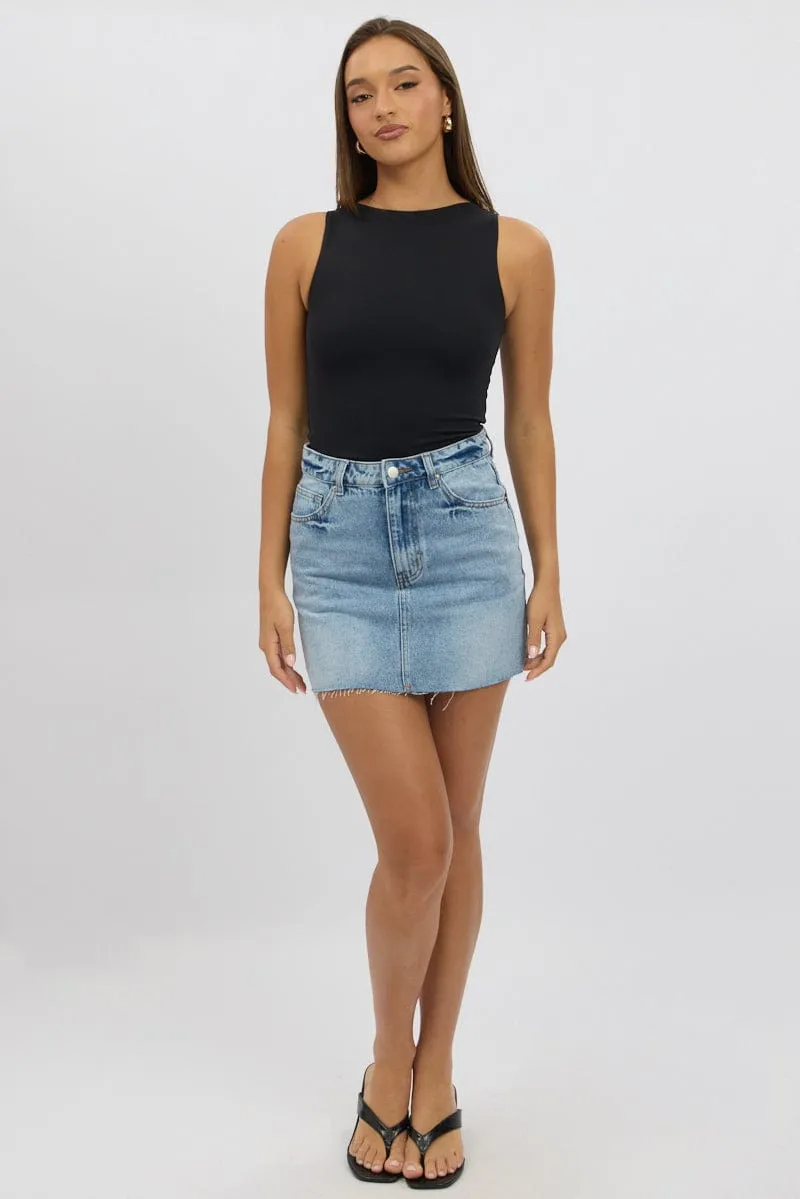 Comfort Mood Denim Denim Mini Skirt Mid Rise Raw Edge