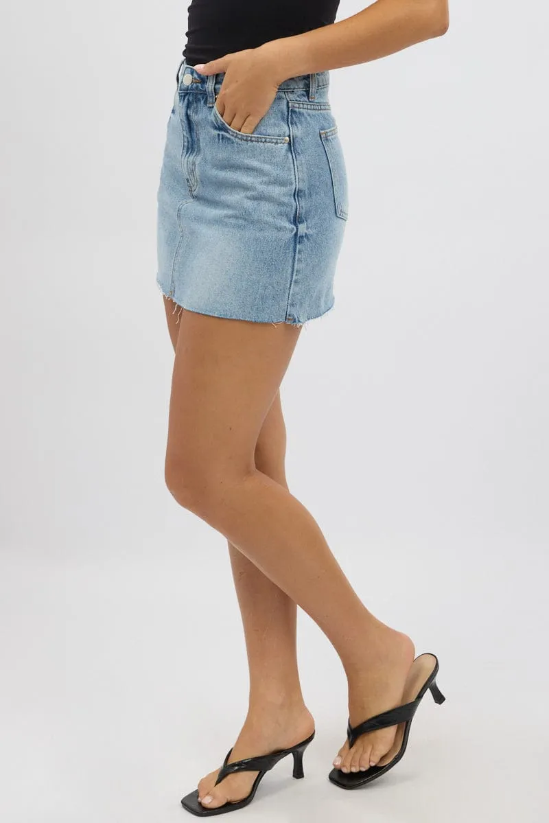 Multi Purpose Fabric Crisp Details Denim Denim Mini Skirt Mid Rise Raw Edge