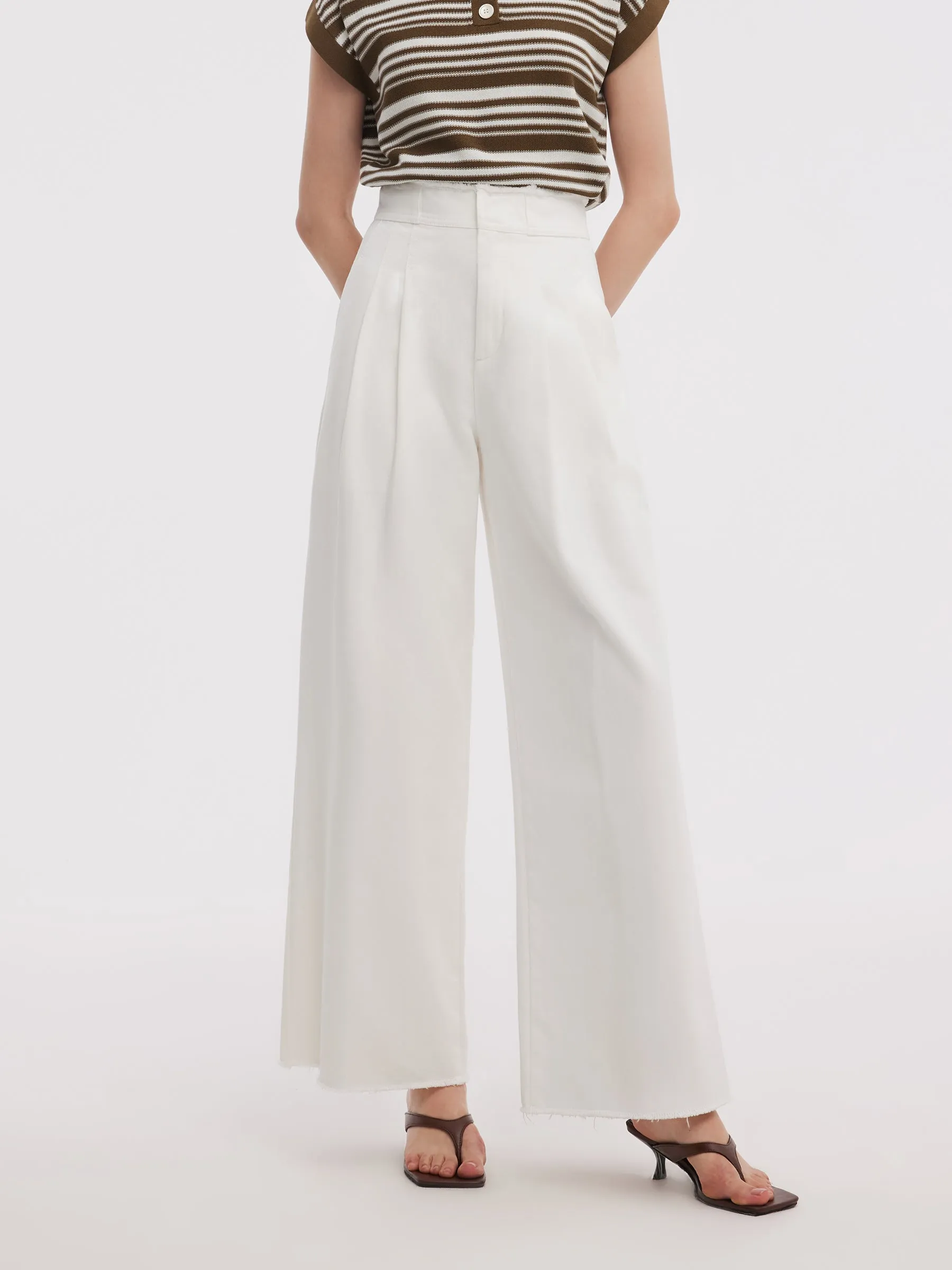 All Season Fit Denim Frayed Edge Women Wide Leg Jeans