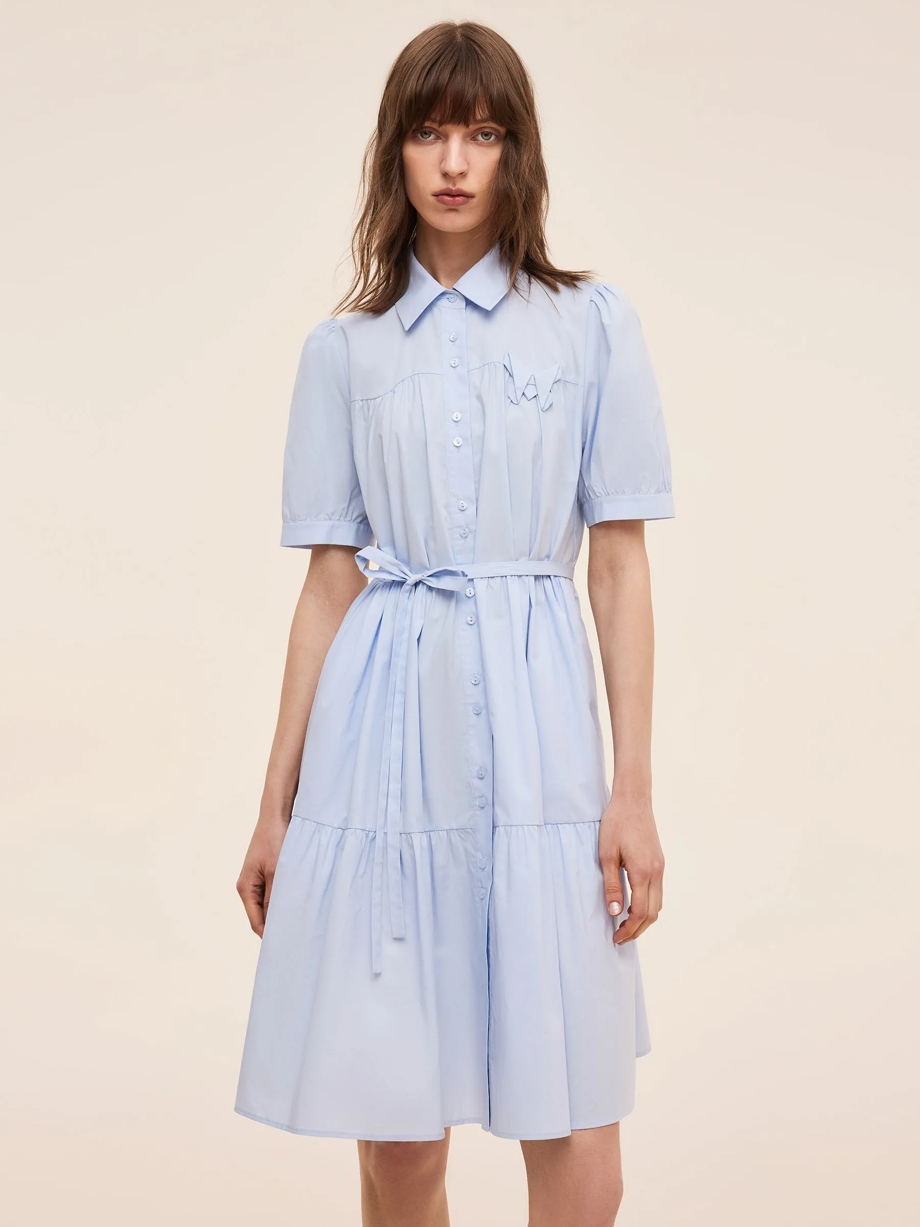 Edge Glow 100% Cotton Women Puff Sleeve Mini Dress With Ribbon