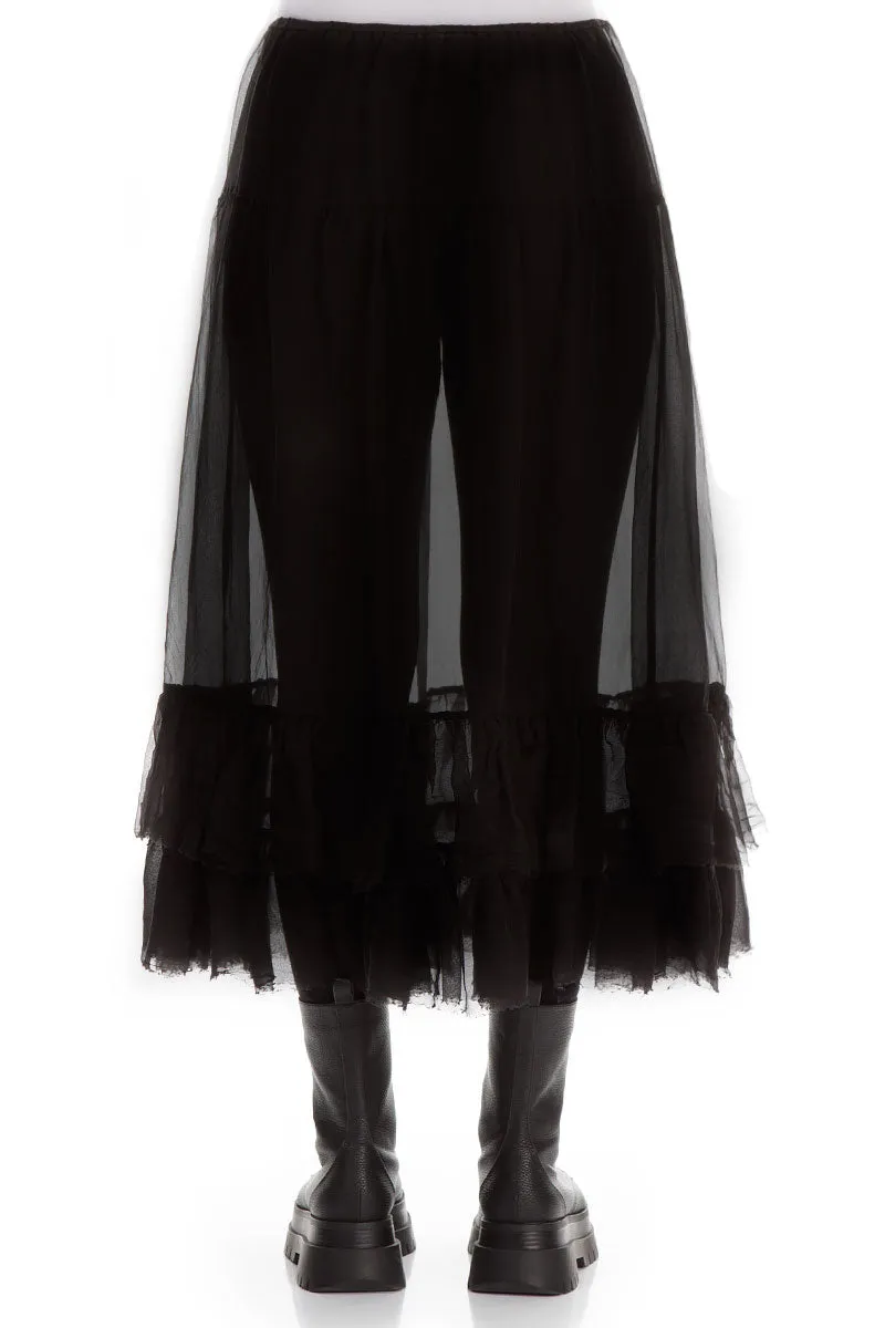 Easy Combo Casual Outfit Frilled Black Silk Chiffon Underskirt