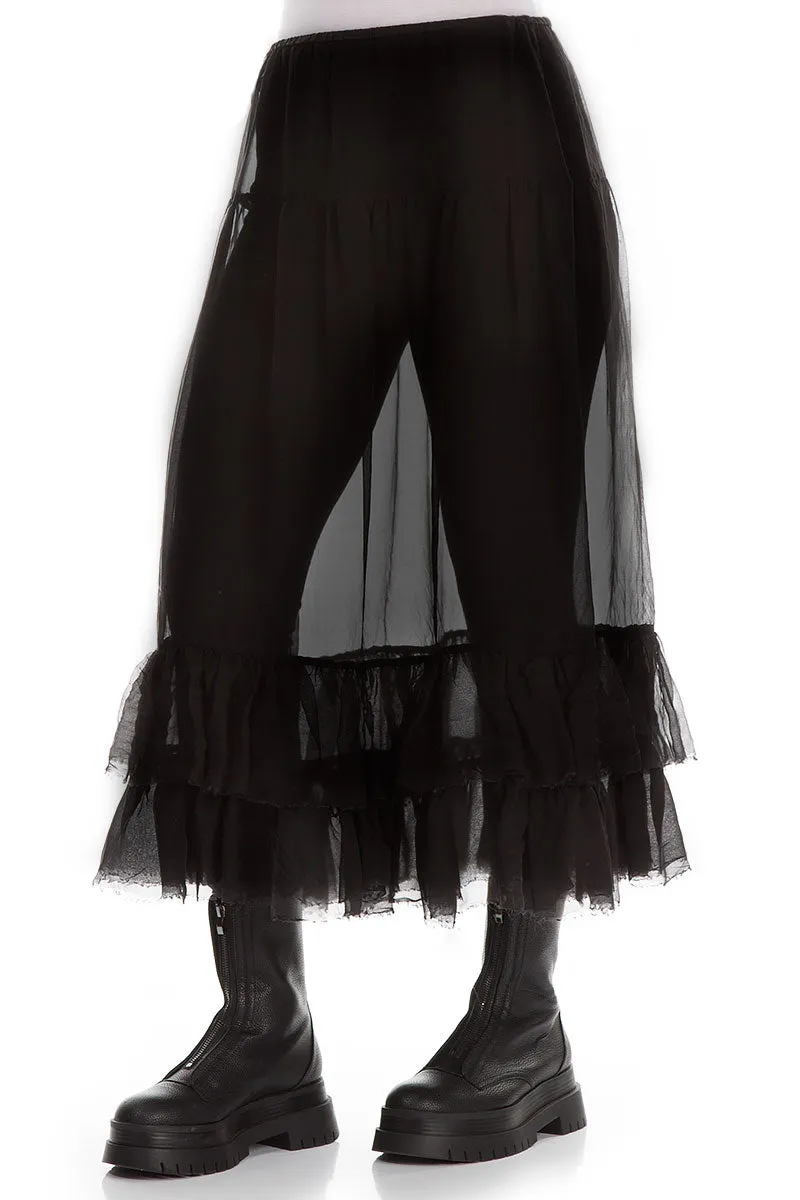 Minimal Vibe Reinforced Seams Frilled Black Silk Chiffon Underskirt
