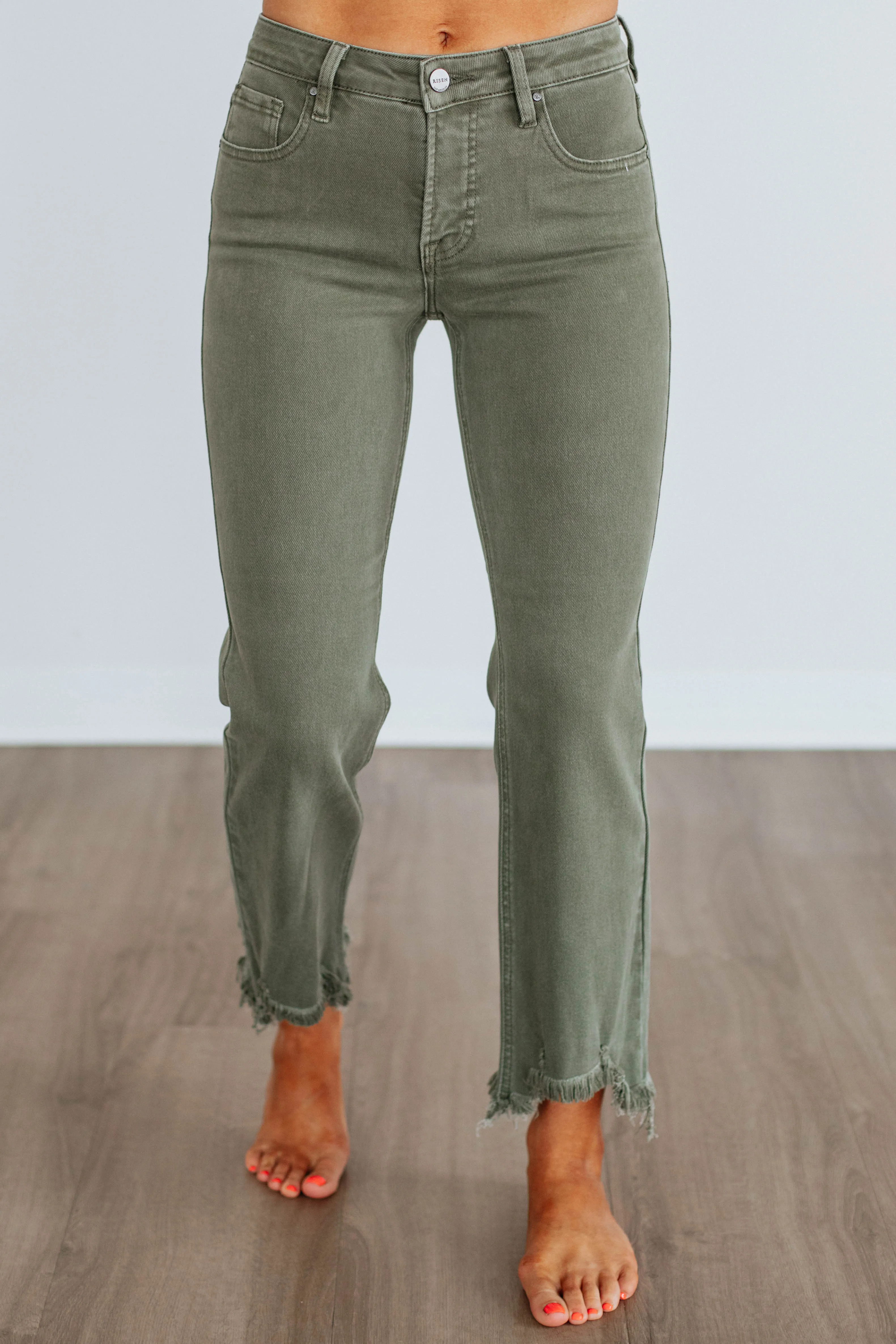 Yearlong Fit Neona Risen Jeans - Dark Olive tailored look