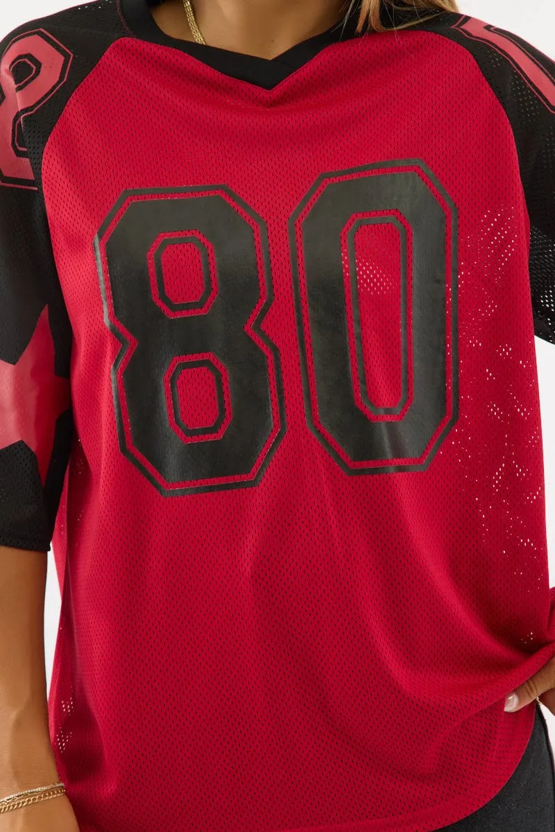 Versatile Layering Universal Silhouette Red Sport Tee Short Sleeve
