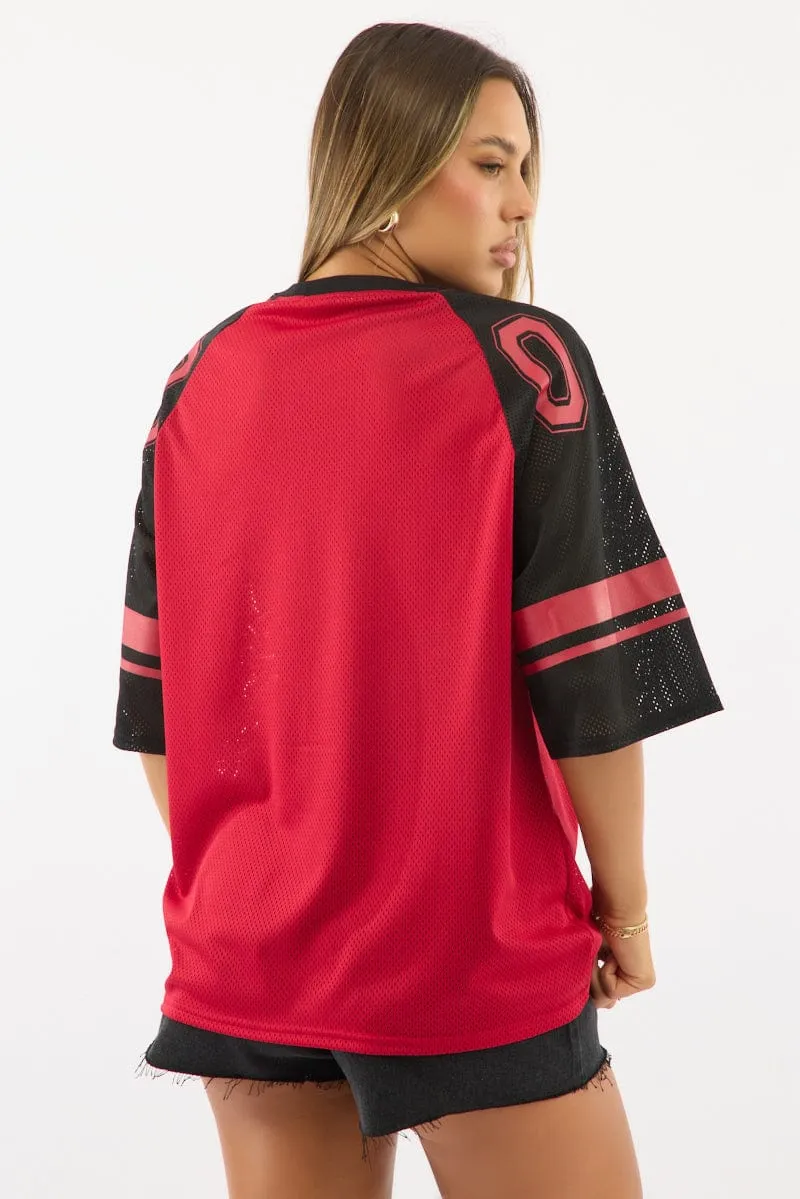 Red Sport Tee Short Sleeve Skin Friendly Lining Flexible Neckband