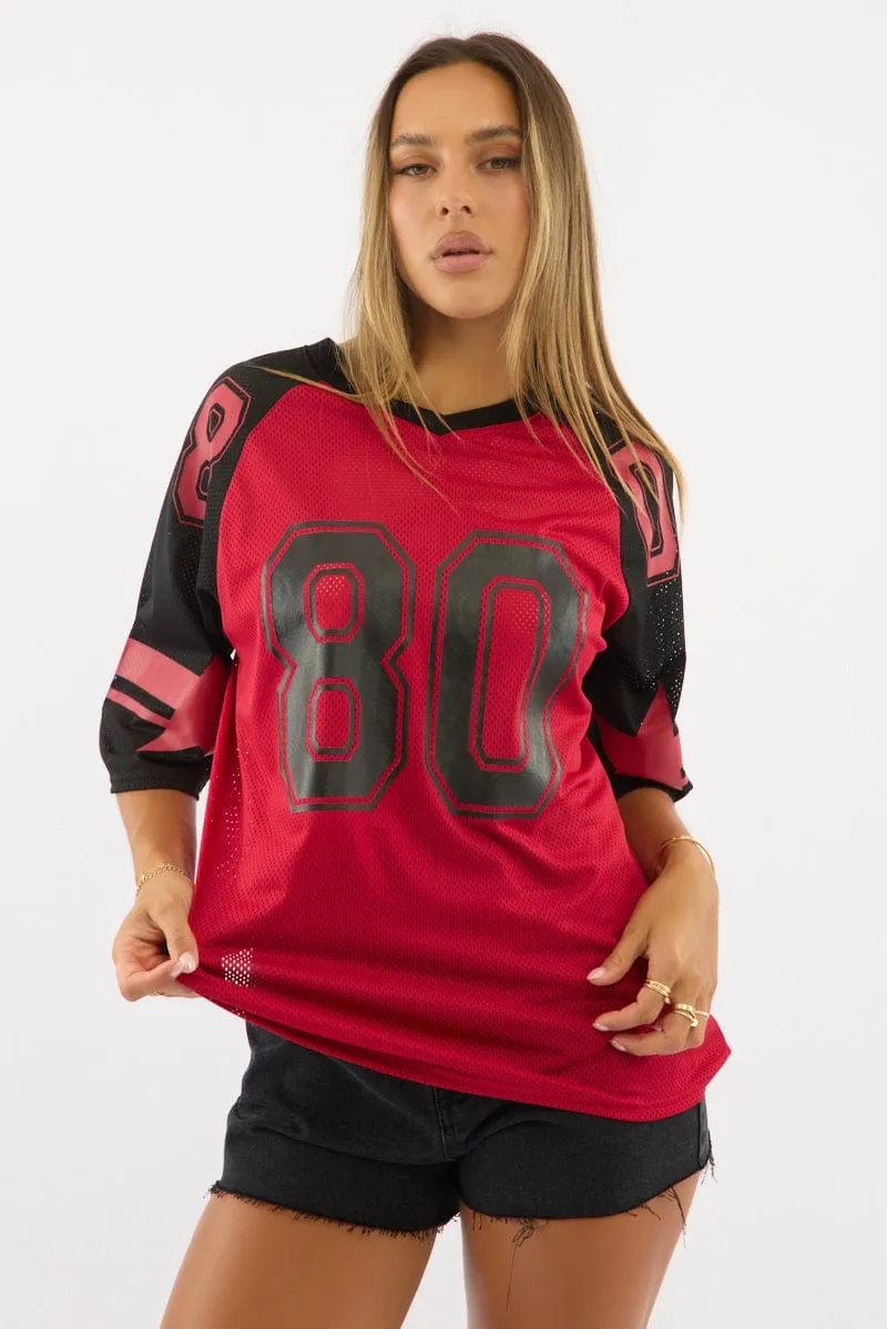 Red Sport Tee Short Sleeve Wrinkle Free Fabric LayeringFriendly