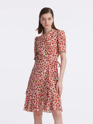 Rose Print Wrapped Ruffle Women Mini Dress City Light