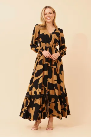 Collapsible Storage Compartment MARRAKECH ABSTRACT PRINT MAXI DRESS Date Vibe