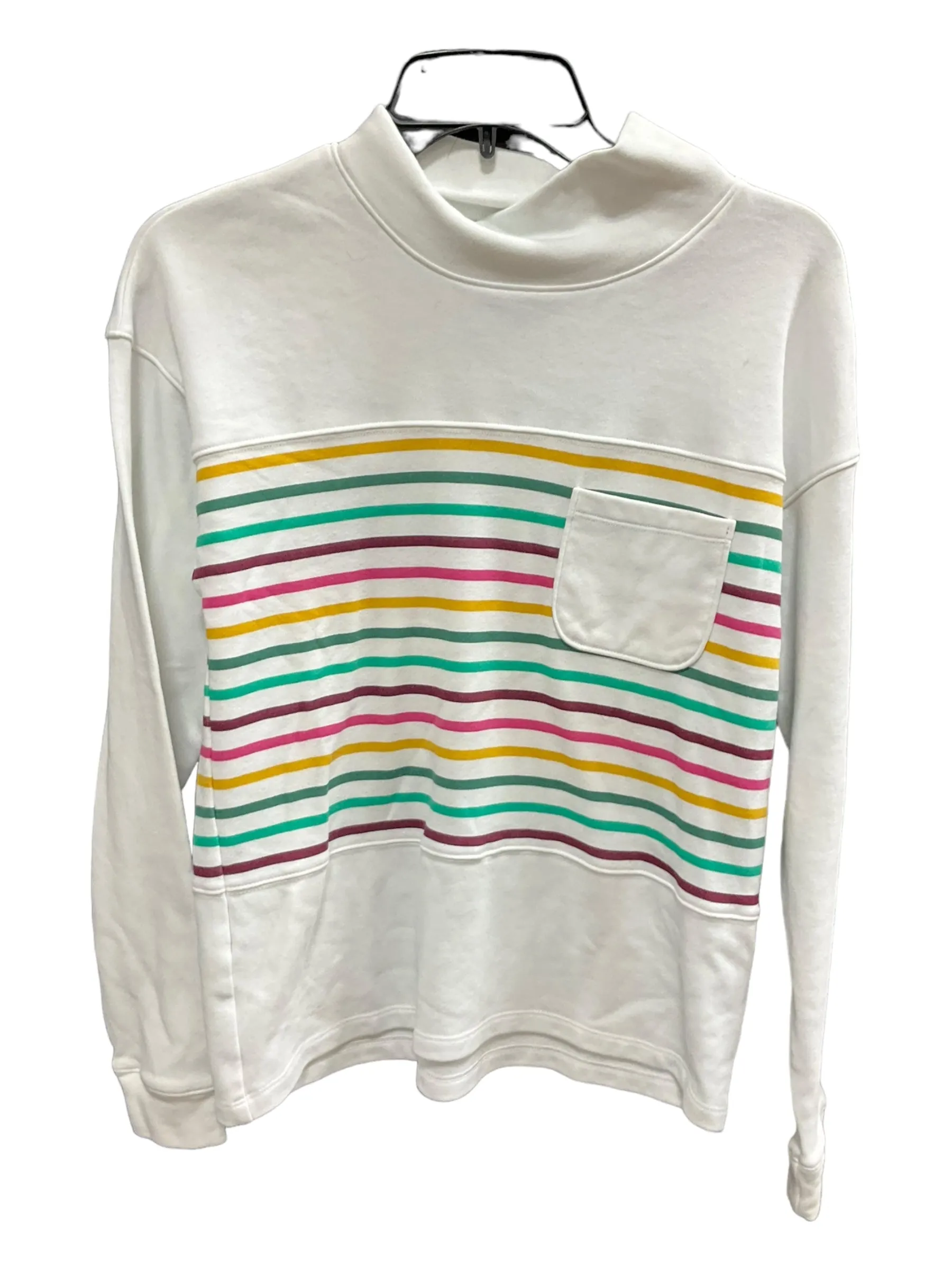 Silver Glow Timeless Cardigan Striped Pattern Sweatshirt Collar Croft And Barrow, Size Xs