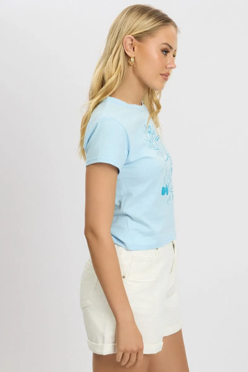 Blue Graphic Tee Short Sleeve Casual Appeal