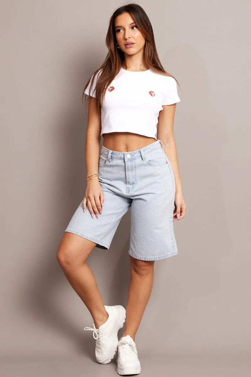 White Graphic Tee Short Sleeve Crop Casual Essentials Wear
