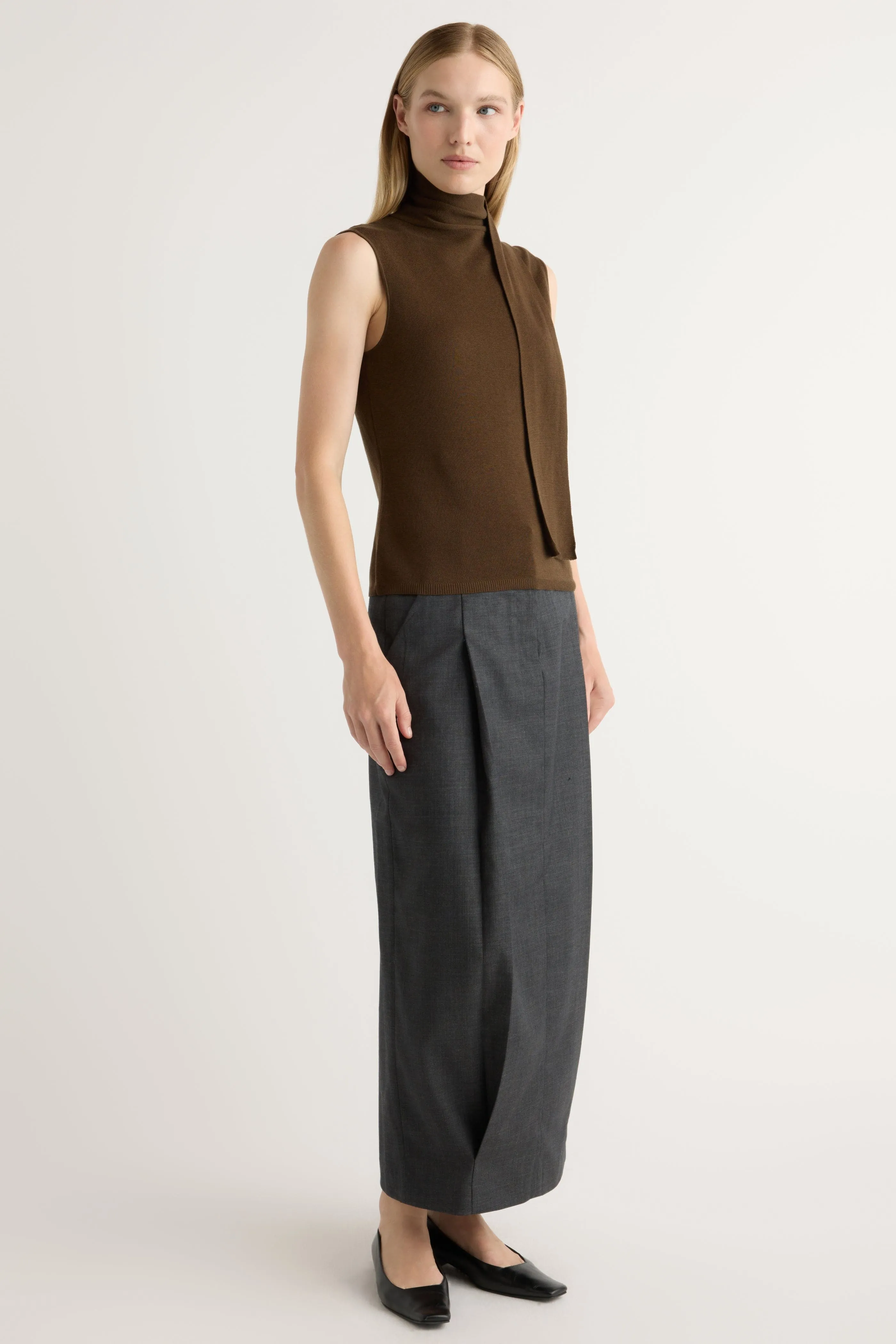 Chilly Wear Demi Scarf-Neck Cotton-Silk Knit Top