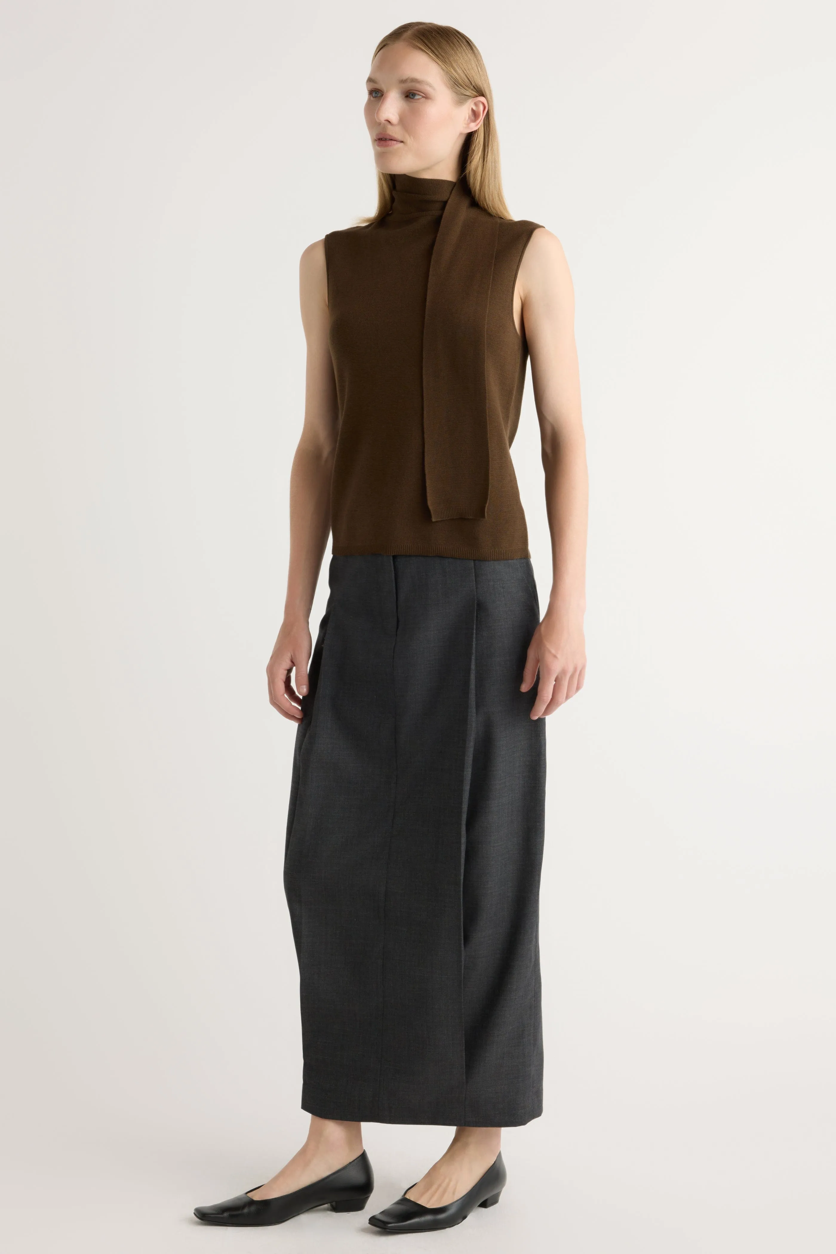 Cozy Knit Fit Demi Scarf-Neck Cotton-Silk Knit Top