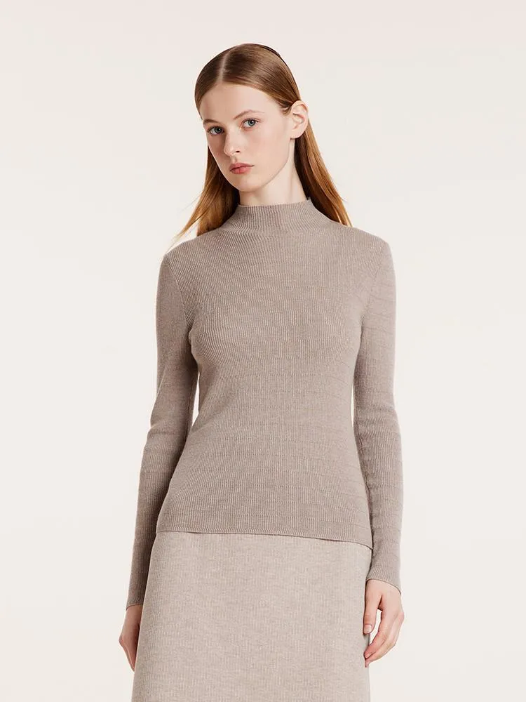 Machine Washable Wool Mock Neck Women Sweater Cozy All-Day Elegant Knit
