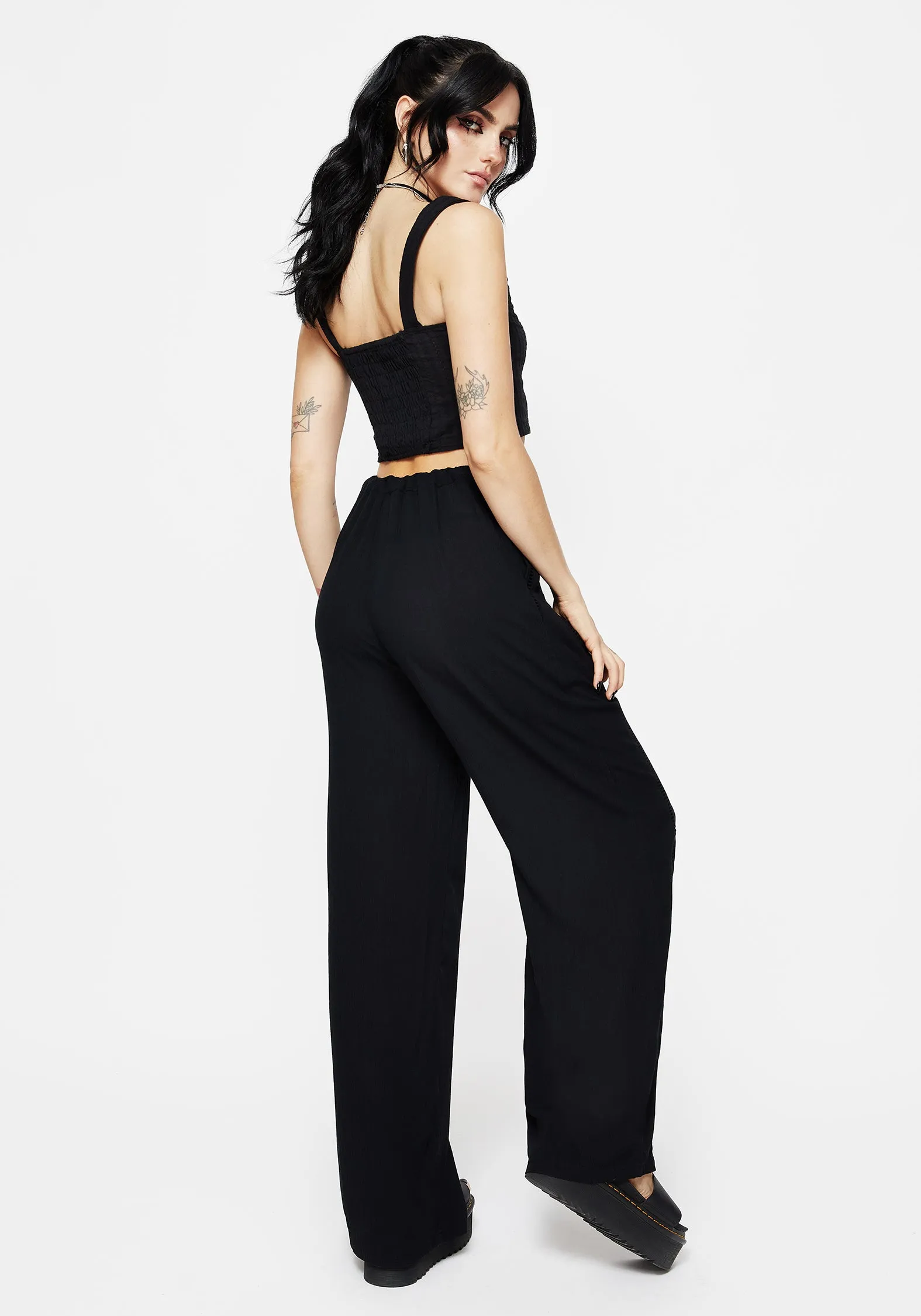 Blessing Lace Trim Wide Leg Trouser Durable Design DoubleLayeredKnees