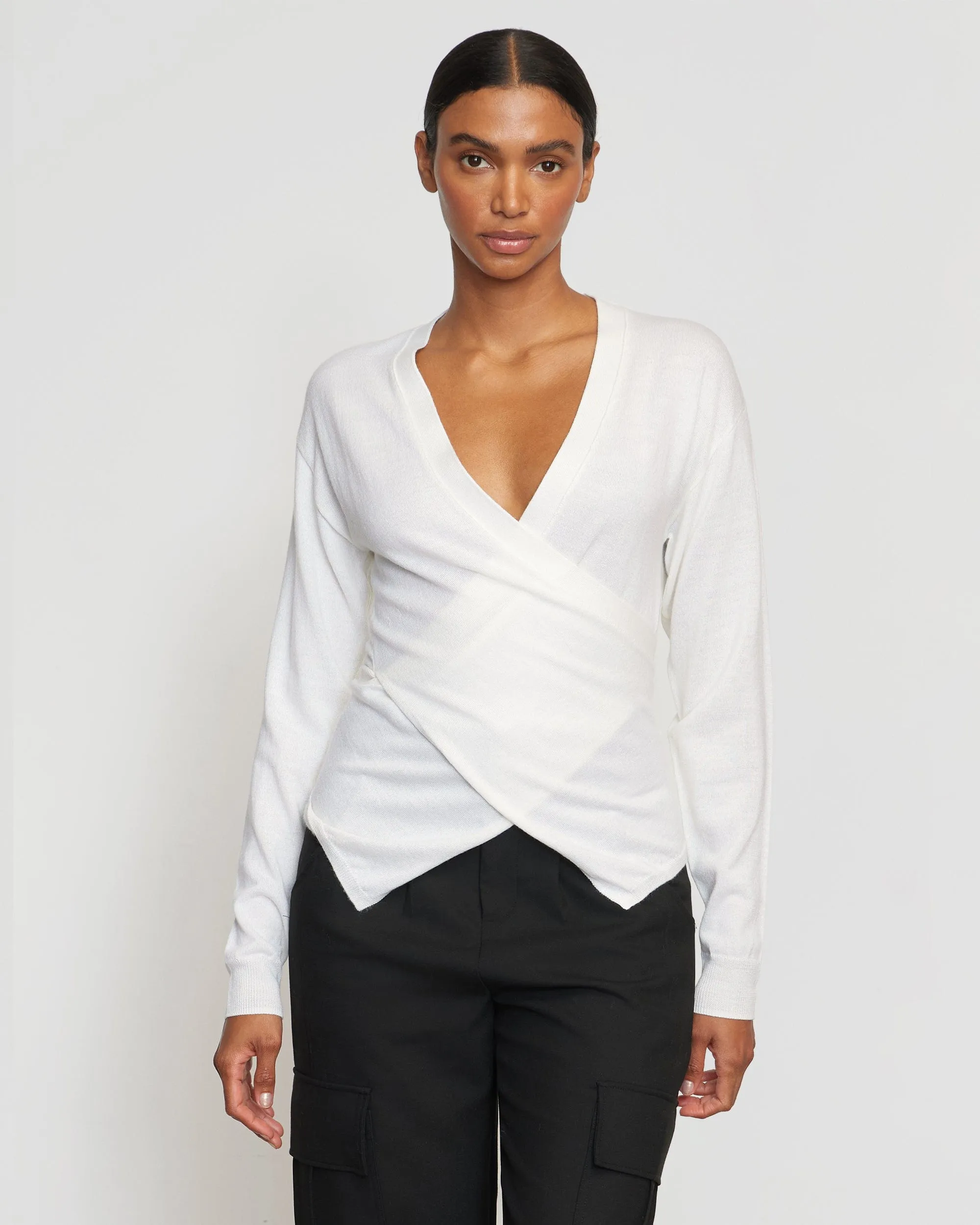 Cozy Fitting Hypoallergenic Lining Tamar Wrap Knit Sweater