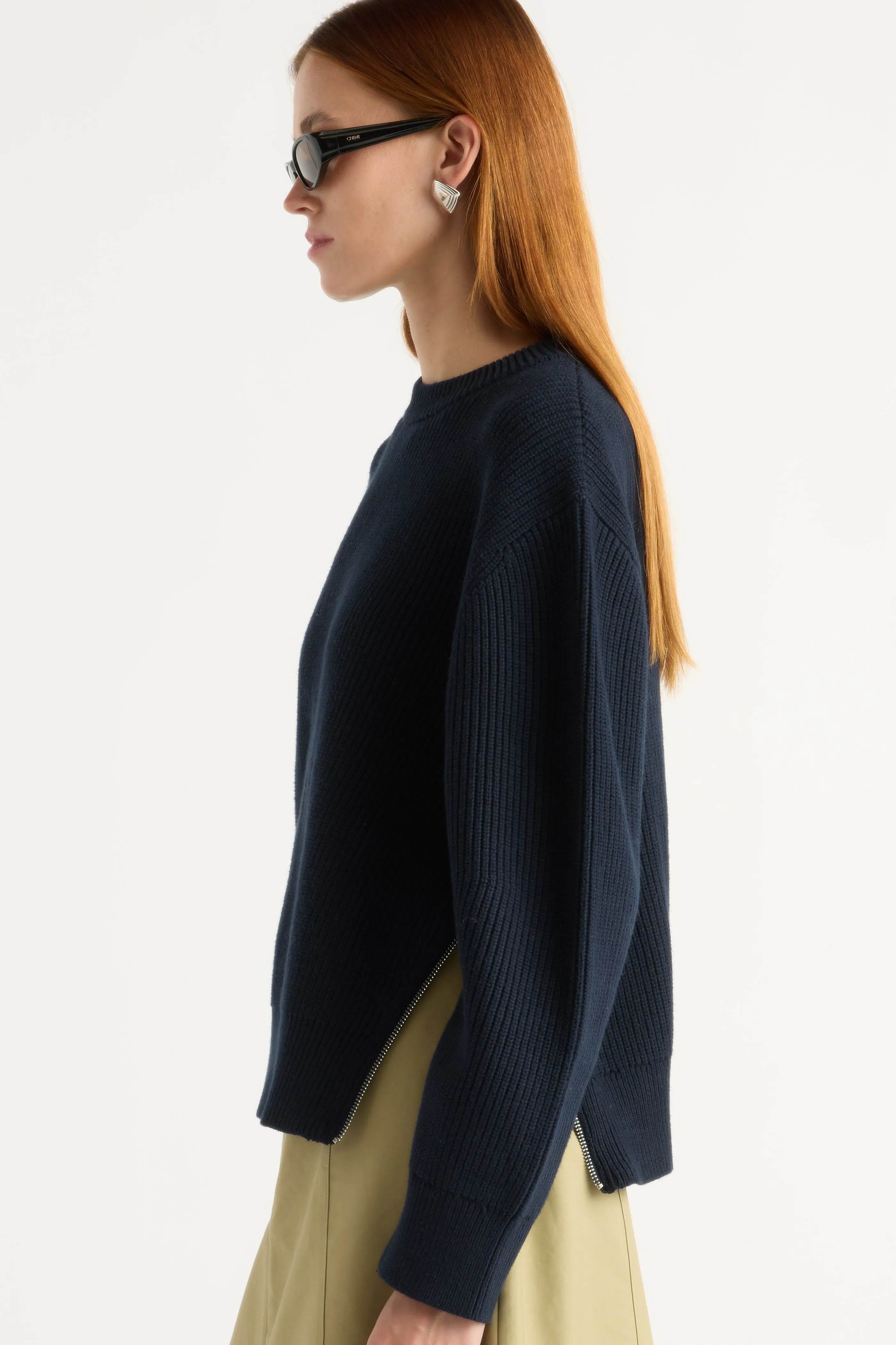 Heathered Effect Tate Organic Cotton Side-Zip Sweater