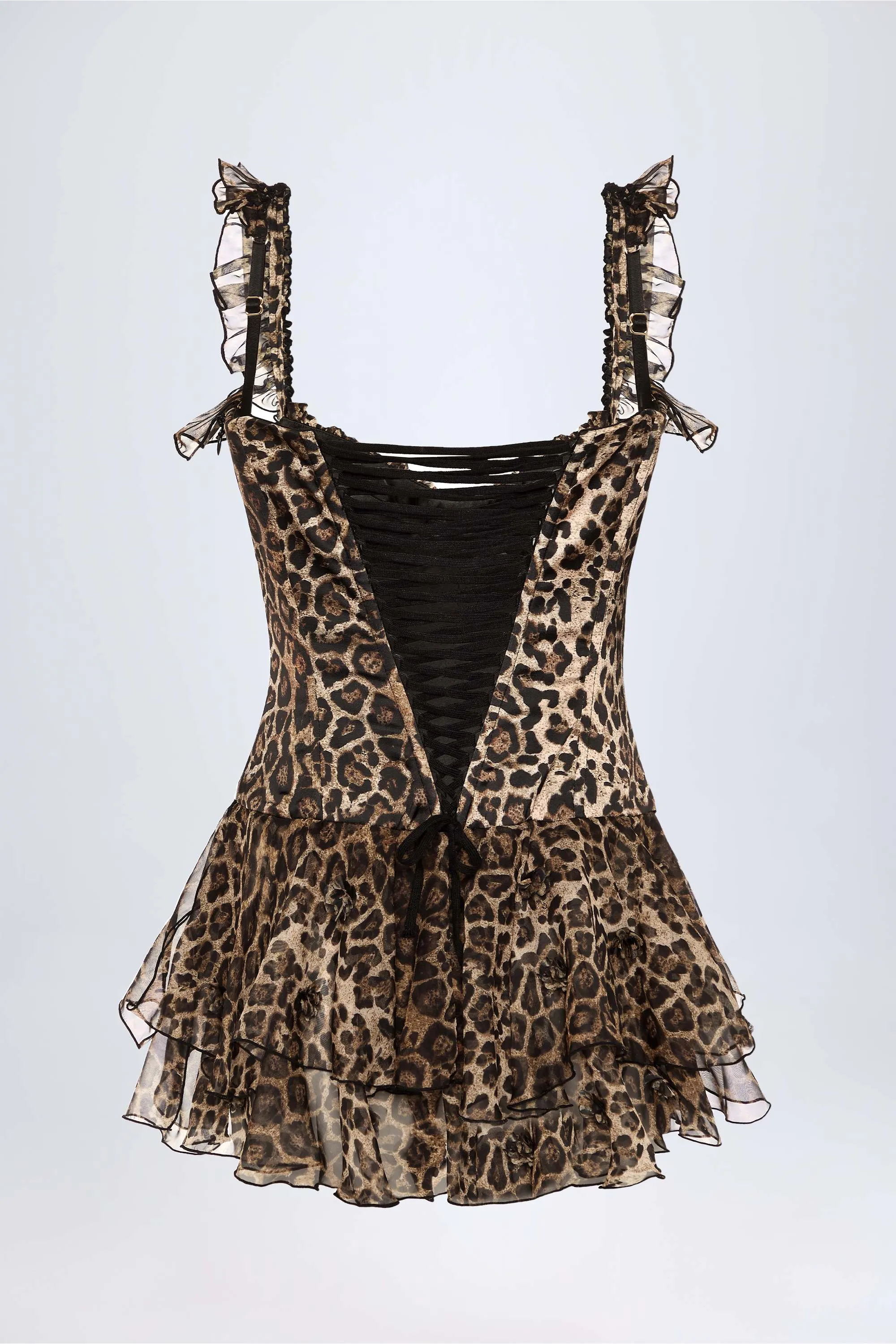 AbrasionResistantFabric Suburb Ease Ruffled Corset Bodysuit in Leopard Print