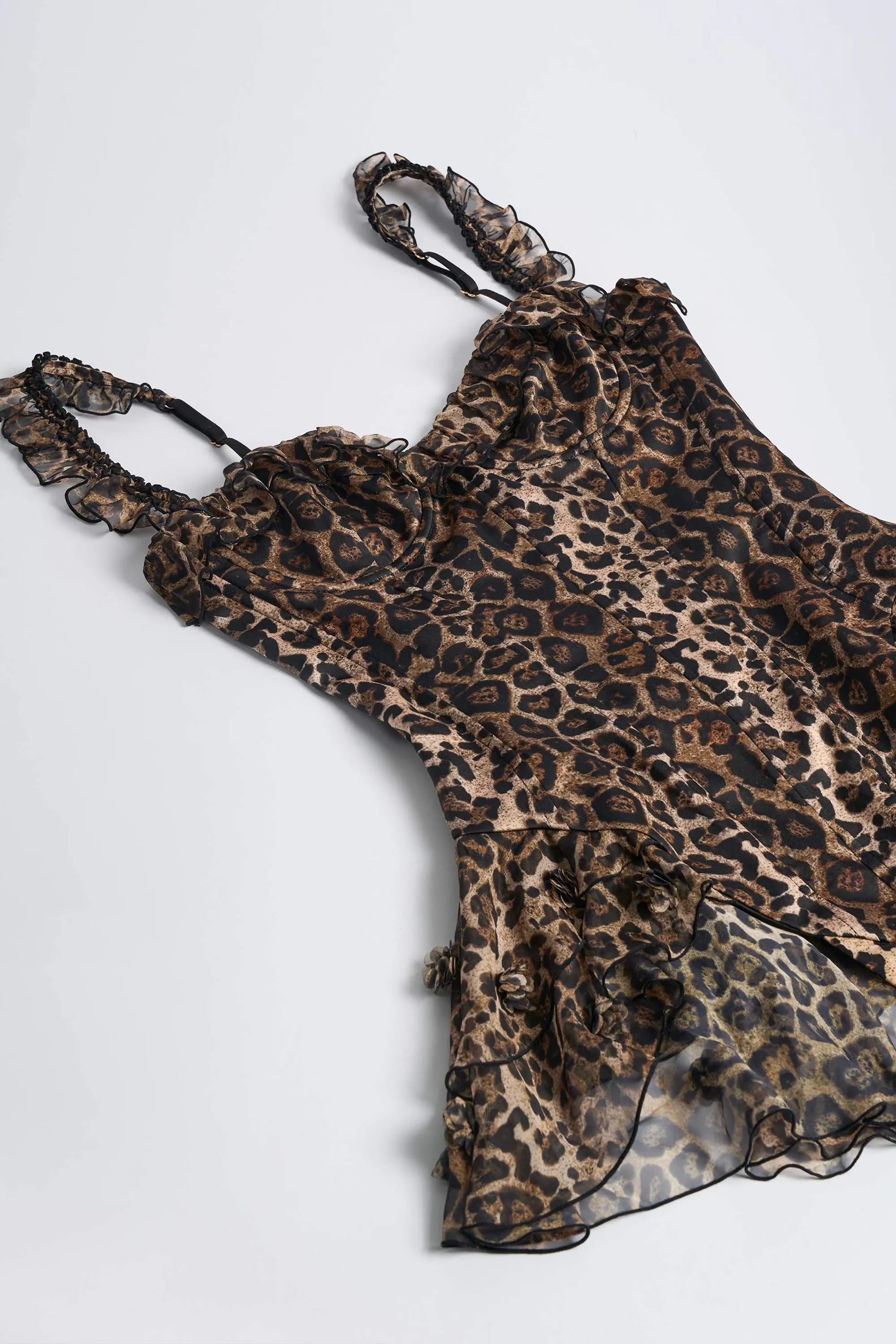 Ruffled Corset Bodysuit in Leopard Print Easy Go