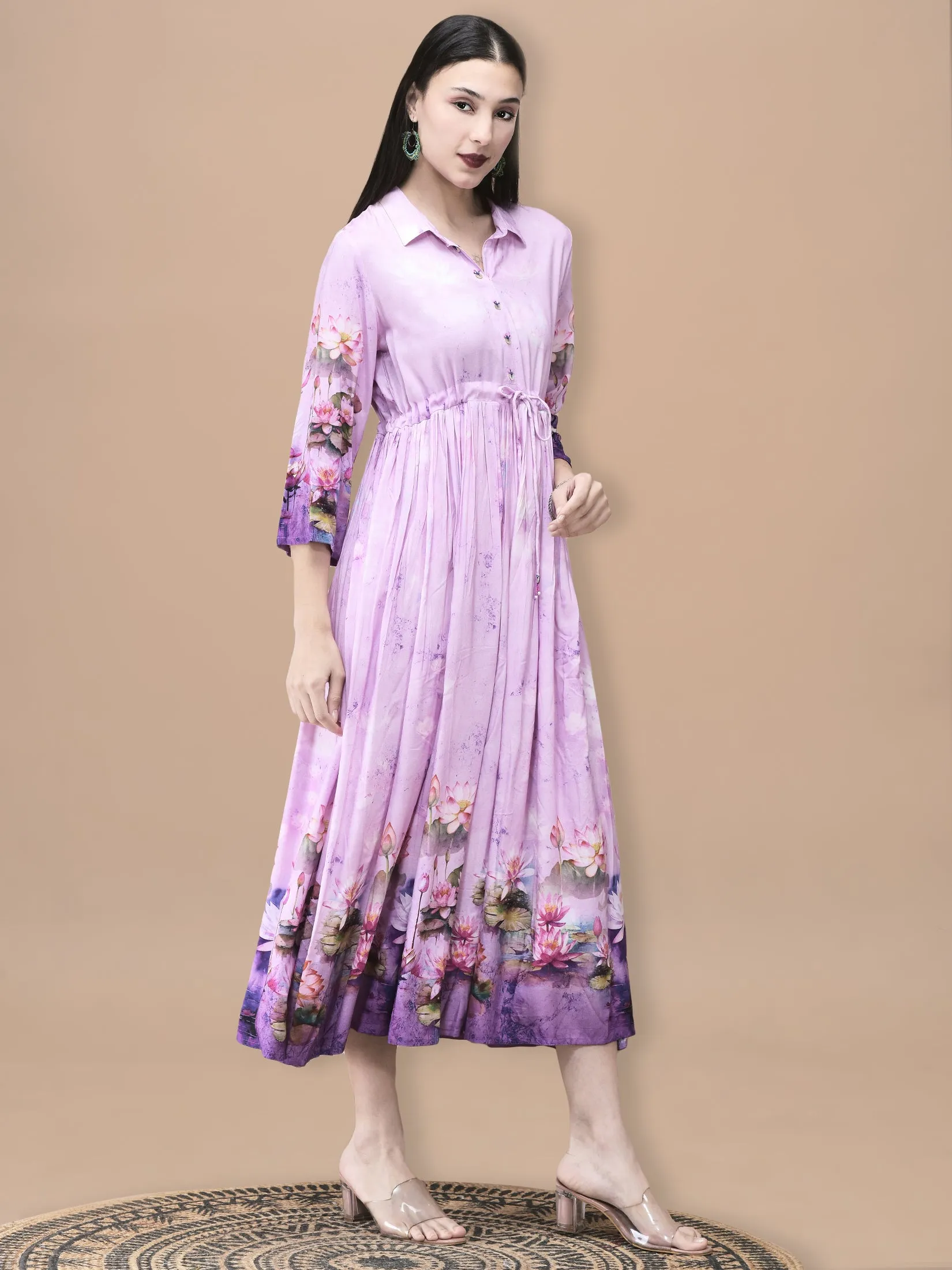 OdorResistant Coating Women Liva Lilac Floral Print Dress