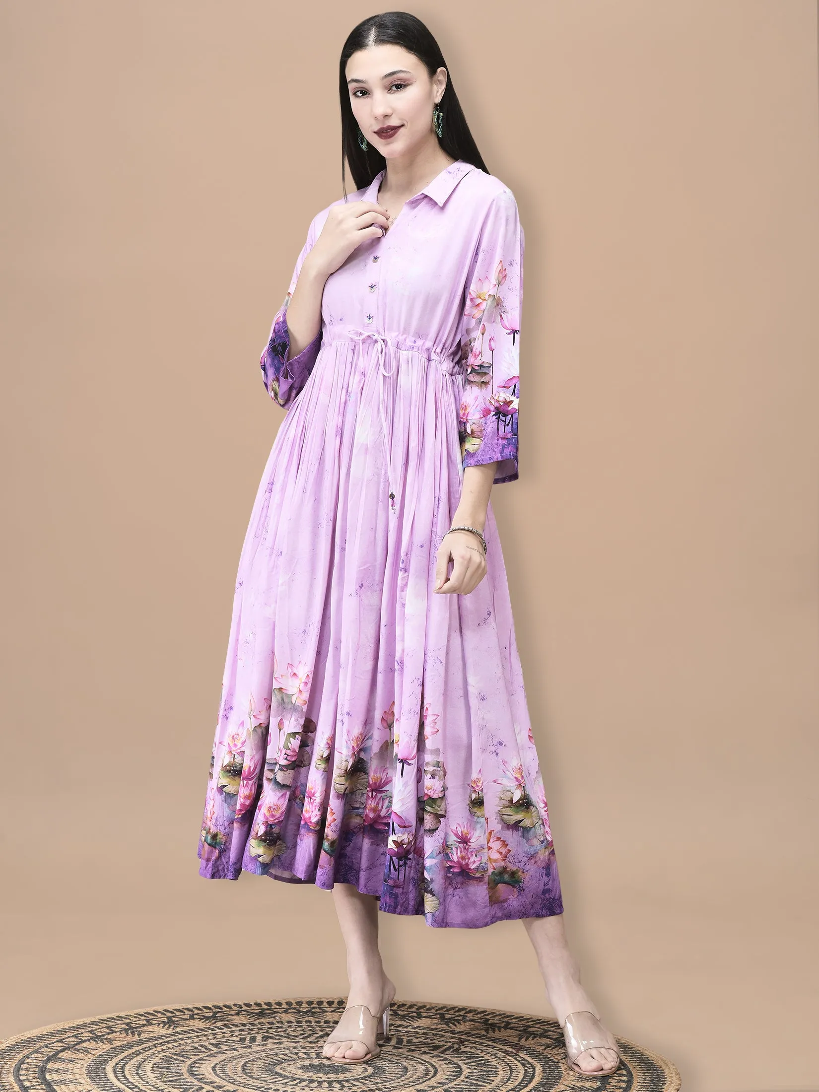 Women Liva Lilac Floral Print Dress FrictionResistant