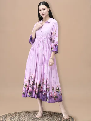 Women Liva Lilac Floral Print Dress FrictionResistant
