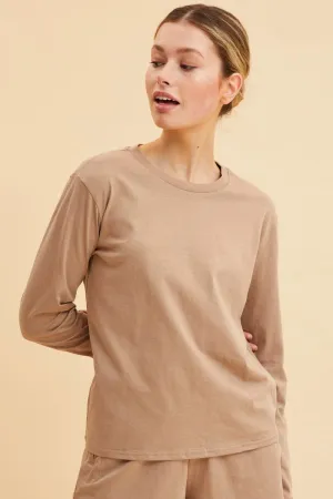 Beige Long Sleeve T-Shirt Crew Neck Cotton Regular Fit CoolingChannelFabric wrinkle free