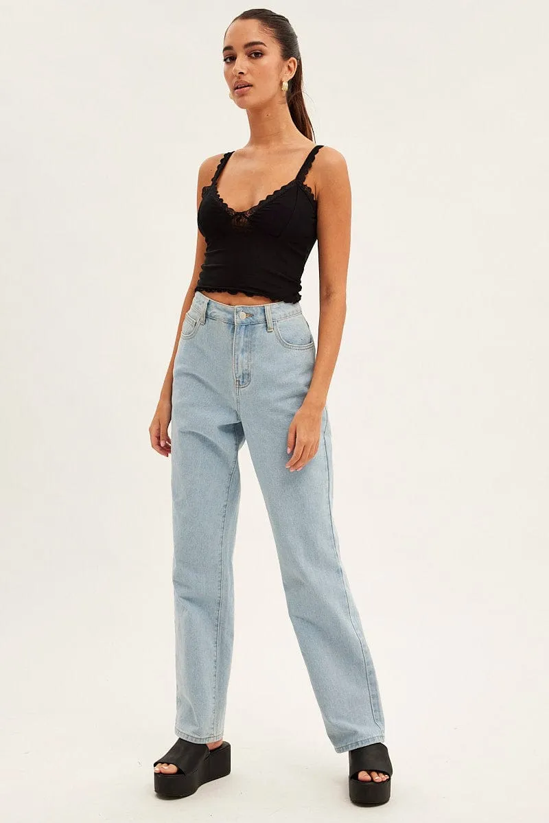 Black Mesh Lace Trim Cropped Cami Mind Glow Active Wear