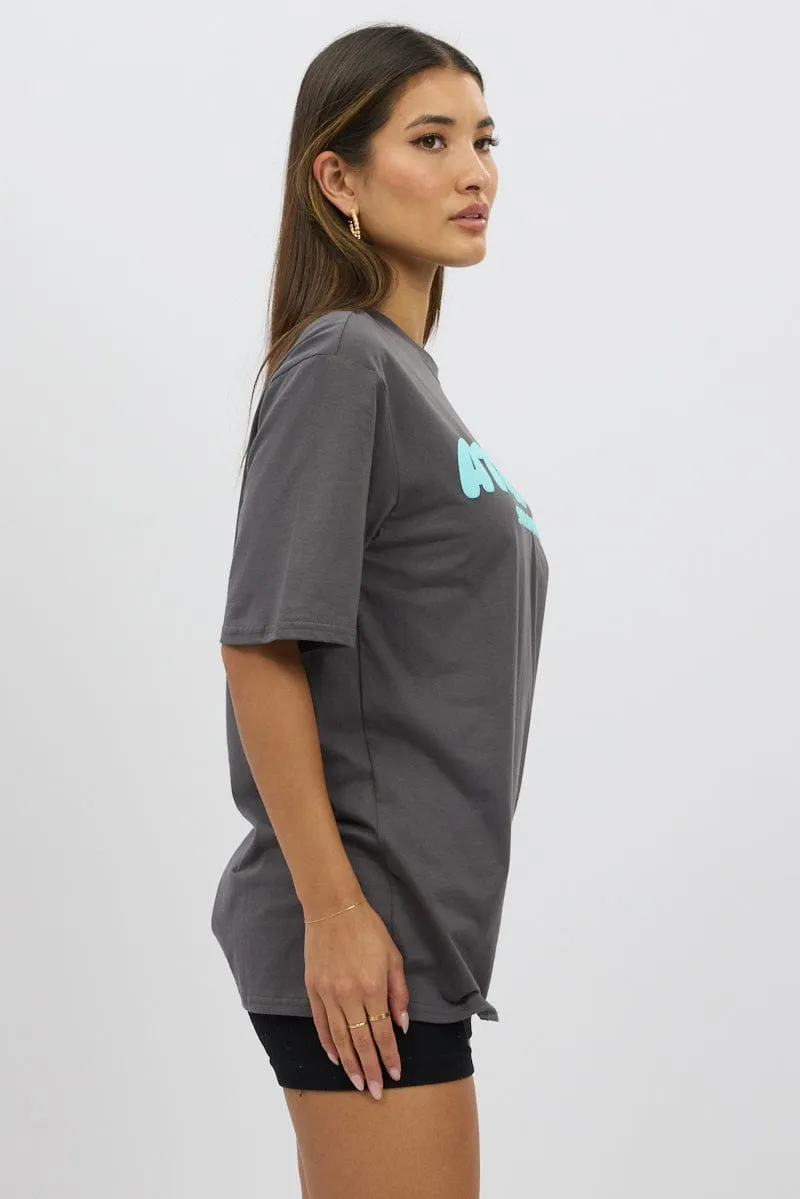 Grey Graphic Tee Short Sleeve Shine Mood