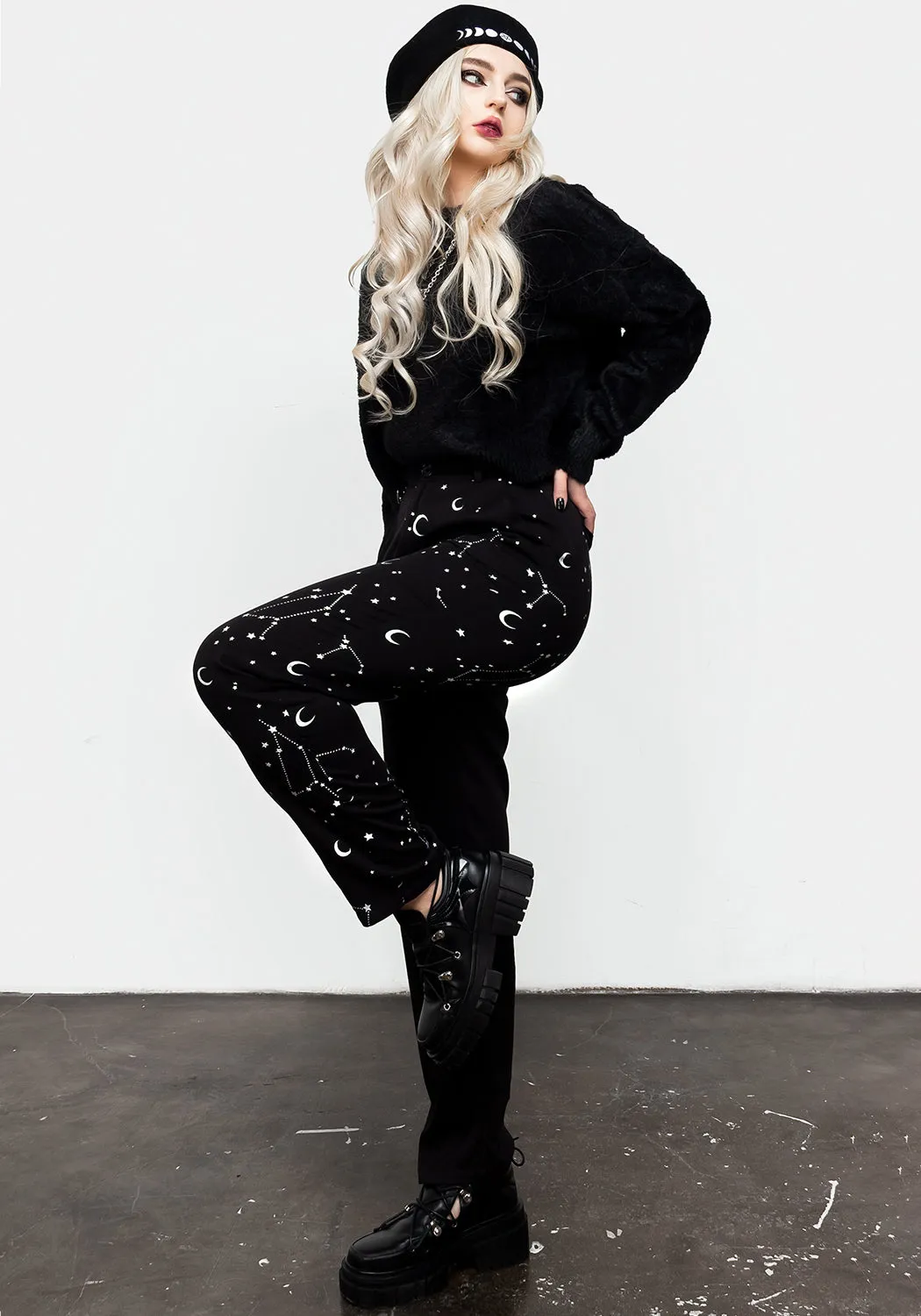 Silver Celestial Print Spliced Tapered Trousers Flattering Look Breathable activewear