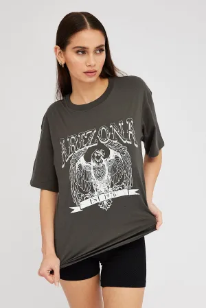Chic Casual Wear Grey Graphic Tee Short Sleeve