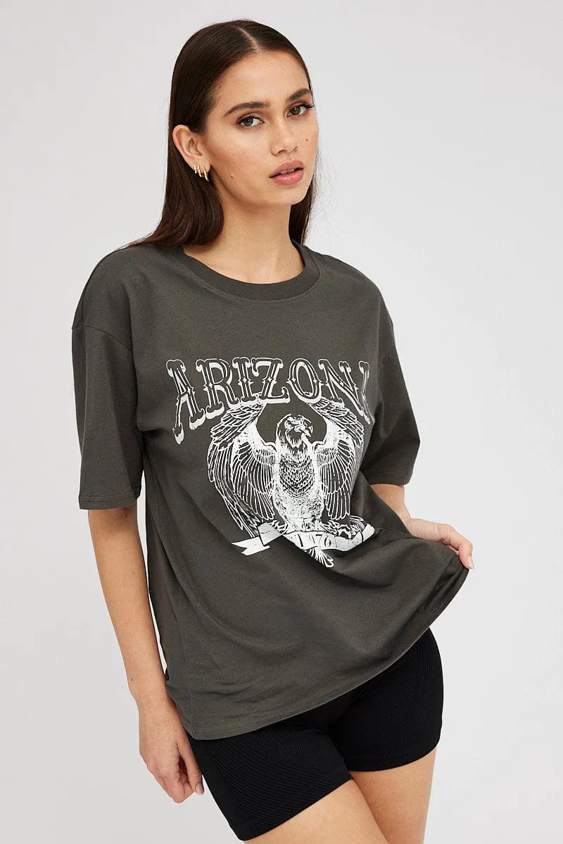 Relaxed Look Airflow Ventilation Grey Graphic Tee Short Sleeve