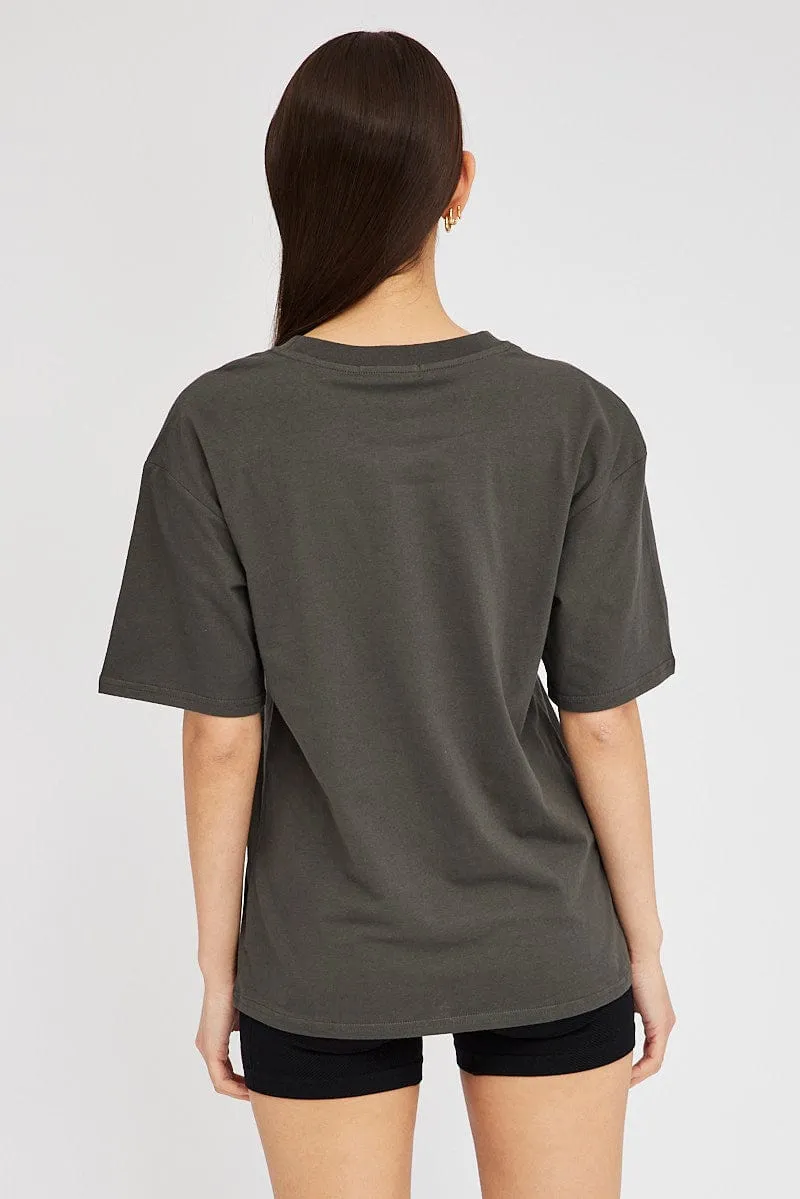 Grey Graphic Tee Short Sleeve quick dry