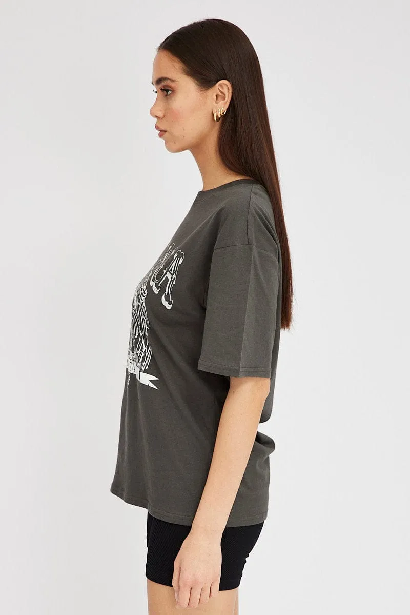 Grey Graphic Tee Short Sleeve Breathable Essentials Chic Wearable