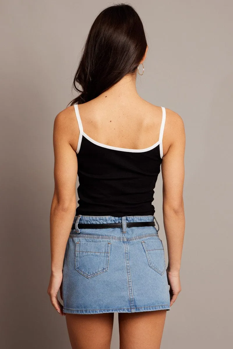 Vital Core Trendy Fashion Black Ribbon Top Singlet