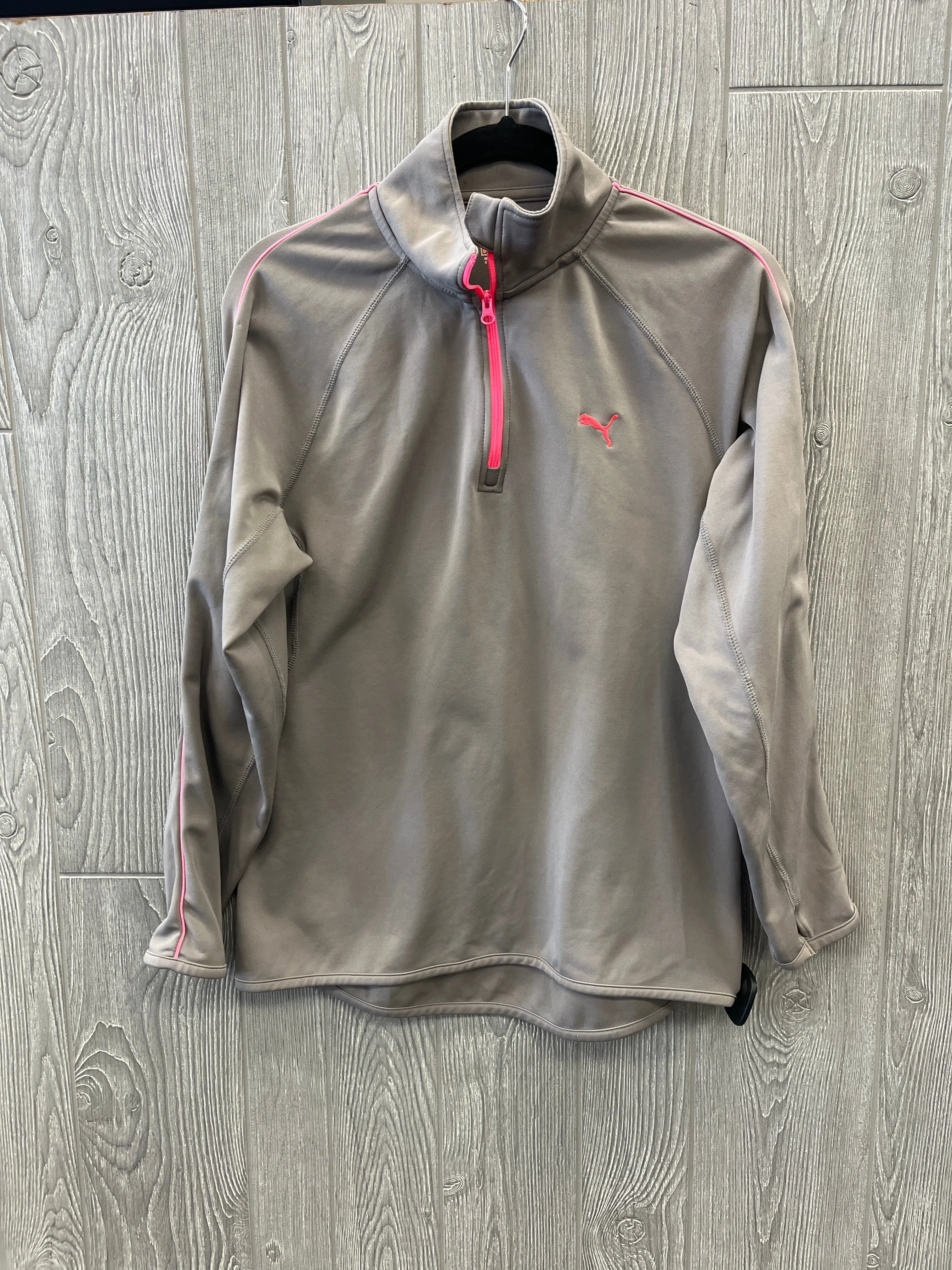 Athletic Sweatshirt Collar By Puma In Grey & Pink, Size: M Light Jacket Active clothing