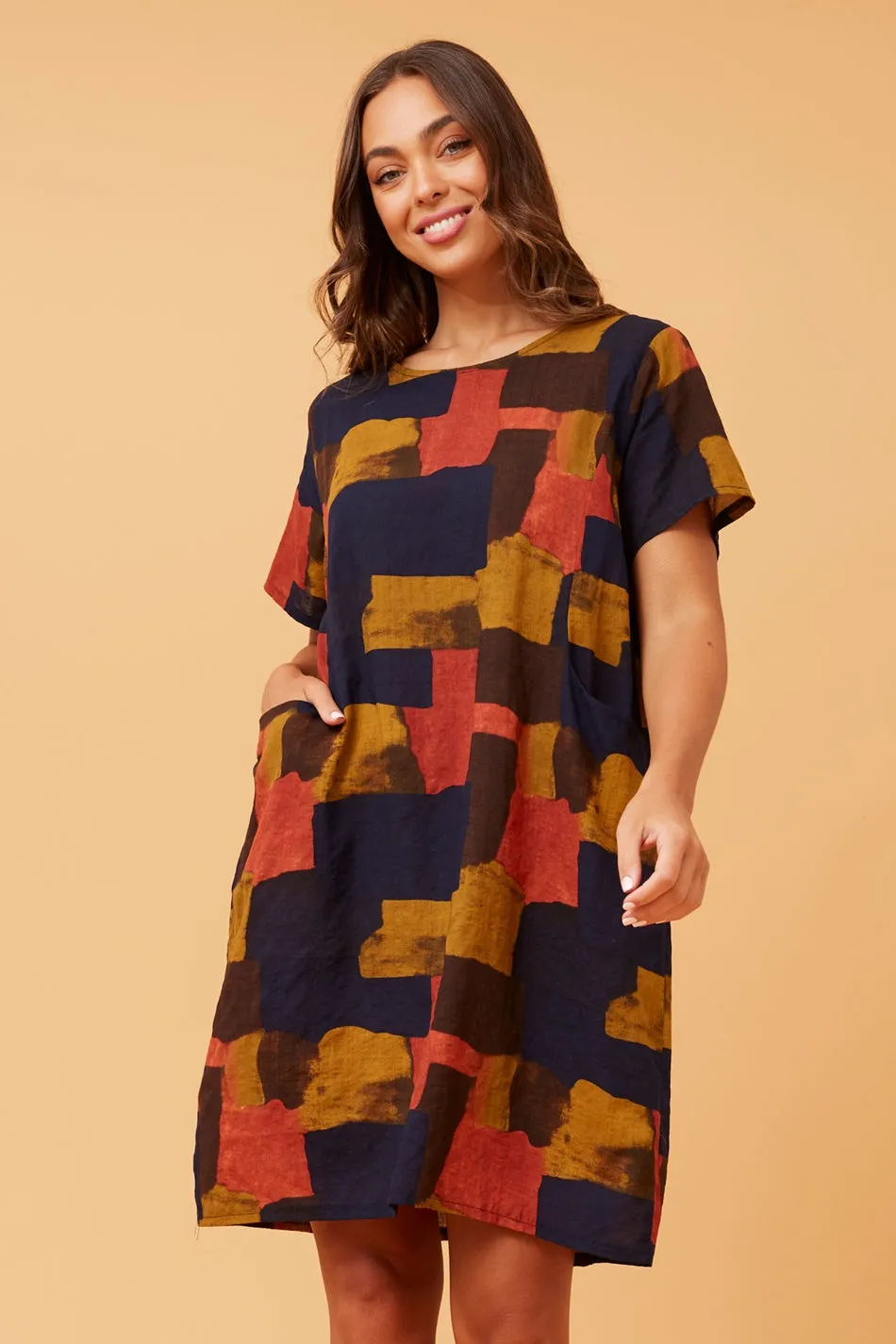 VINE ABSTRACT PRINT SHIFT DRESS Wind Glow Gym Safe