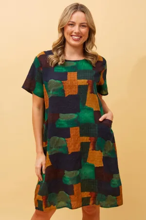 VINE ABSTRACT PRINT SHIFT DRESS Travel Proof Summer Glow