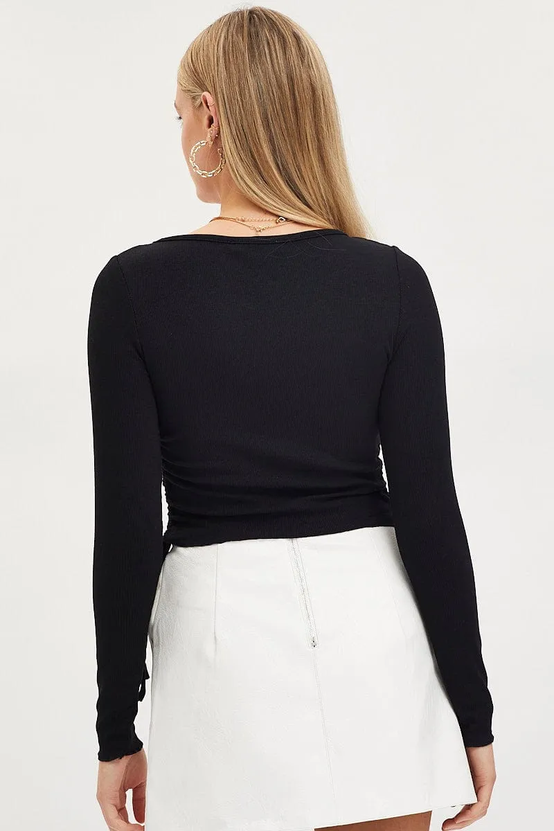 Water Soul Black Button Front T Shirt Long Sleeve