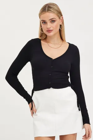 Black Button Front T Shirt Long Sleeve FourWayStretch warm fleece