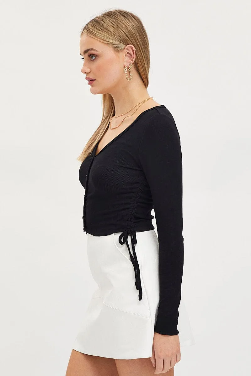 Black Button Front T Shirt Long Sleeve Relaxed Layer Universal Clasp Mechanism