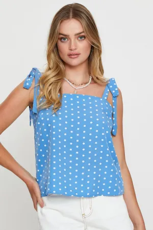 Tough Core Polka Dot Singlet Top Sleeveless Tie Up
