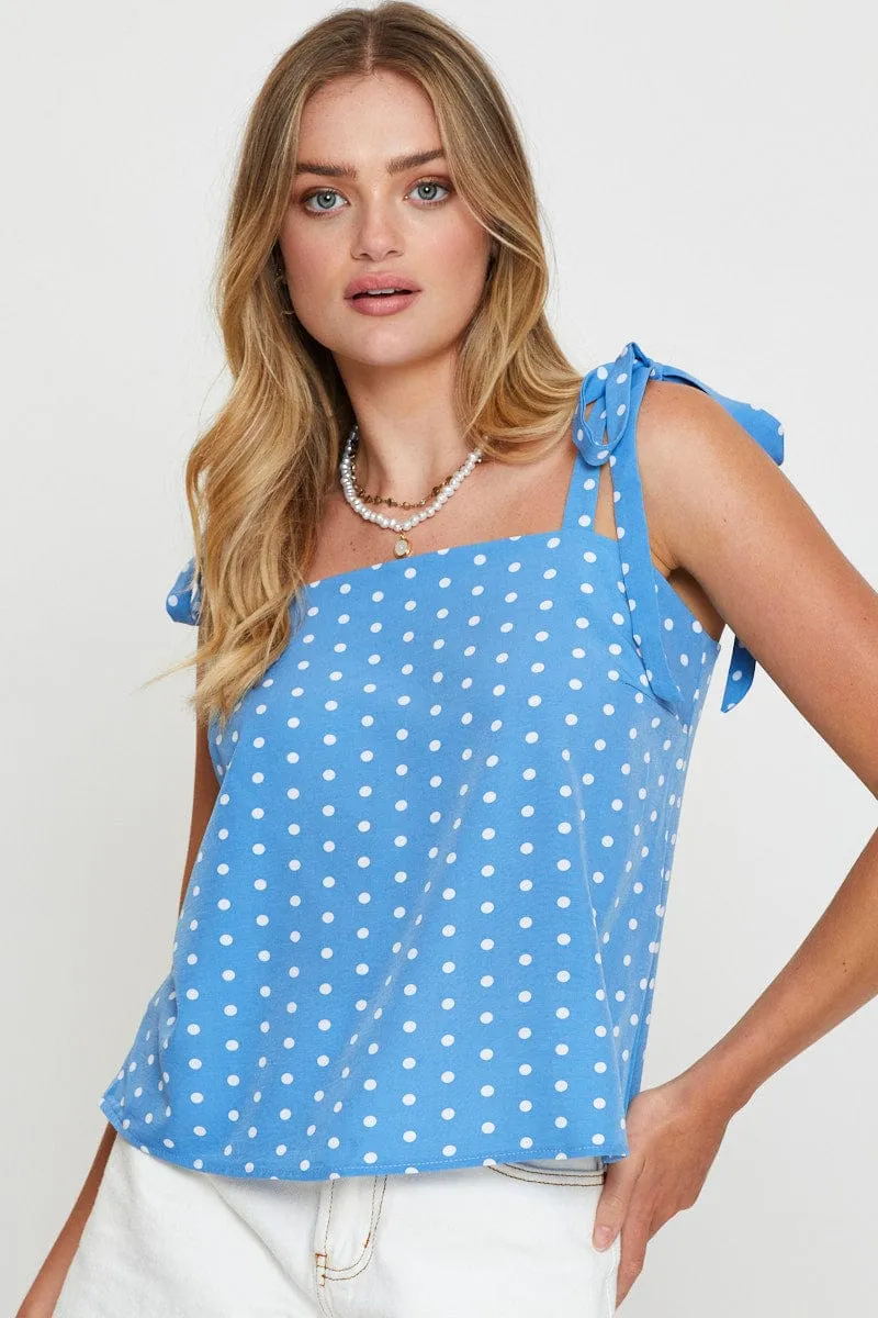 Polka Dot Singlet Top Sleeveless Tie Up Casual Footwear Cool Design