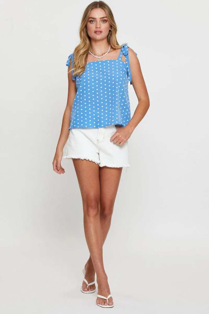 Layer Safe Polka Dot Singlet Top Sleeveless Tie Up