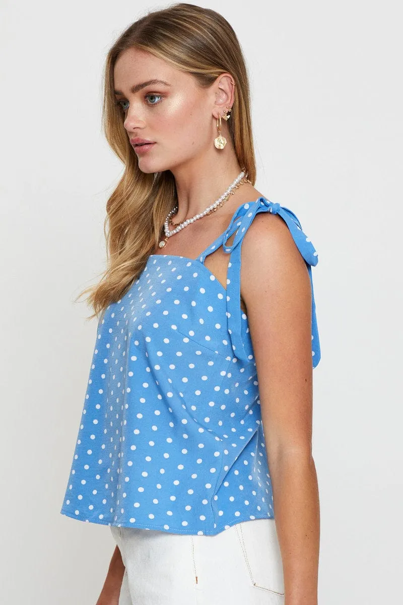 Web Glow Polka Dot Singlet Top Sleeveless Tie Up