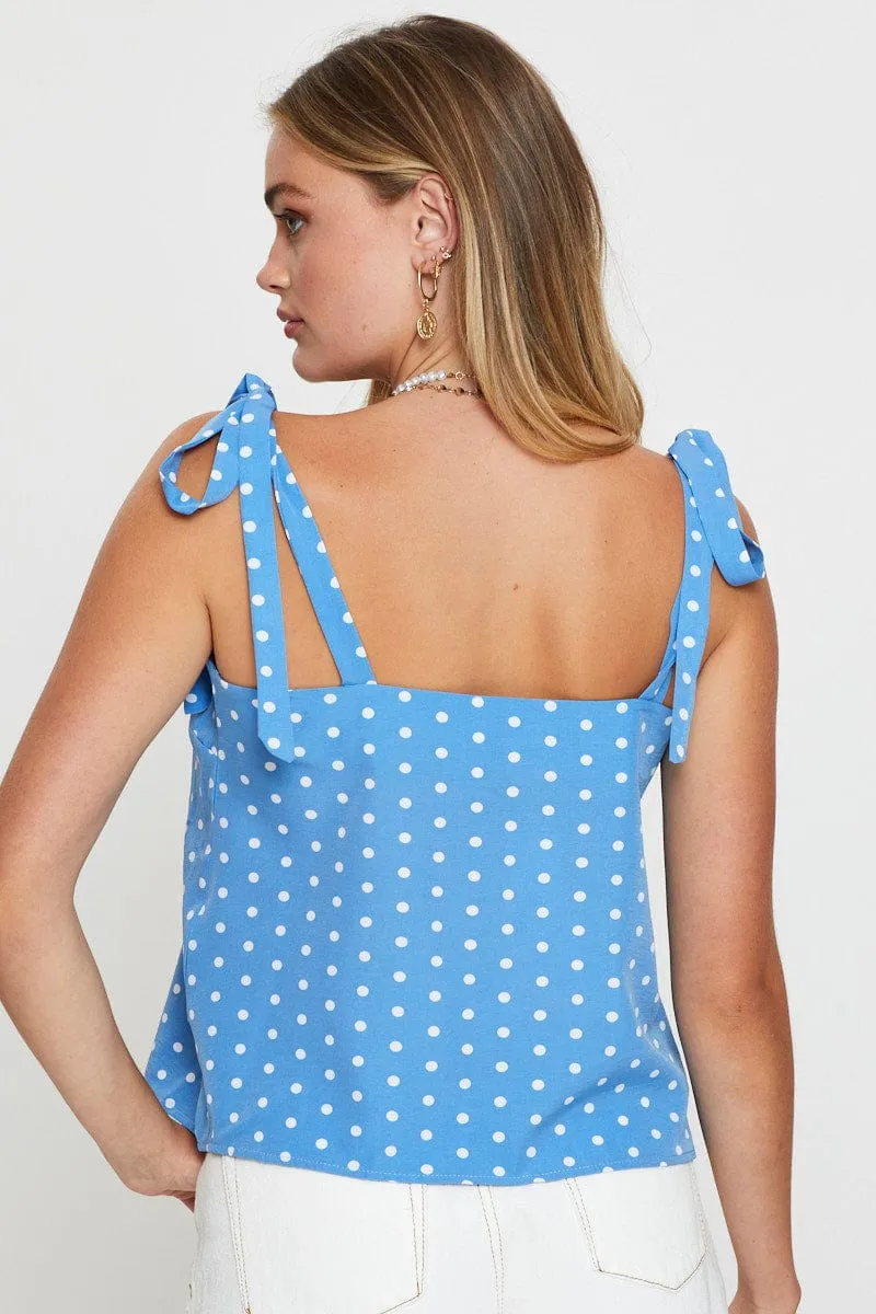 Polka Dot Singlet Top Sleeveless Tie Up StainRepellentSurface Business Wear