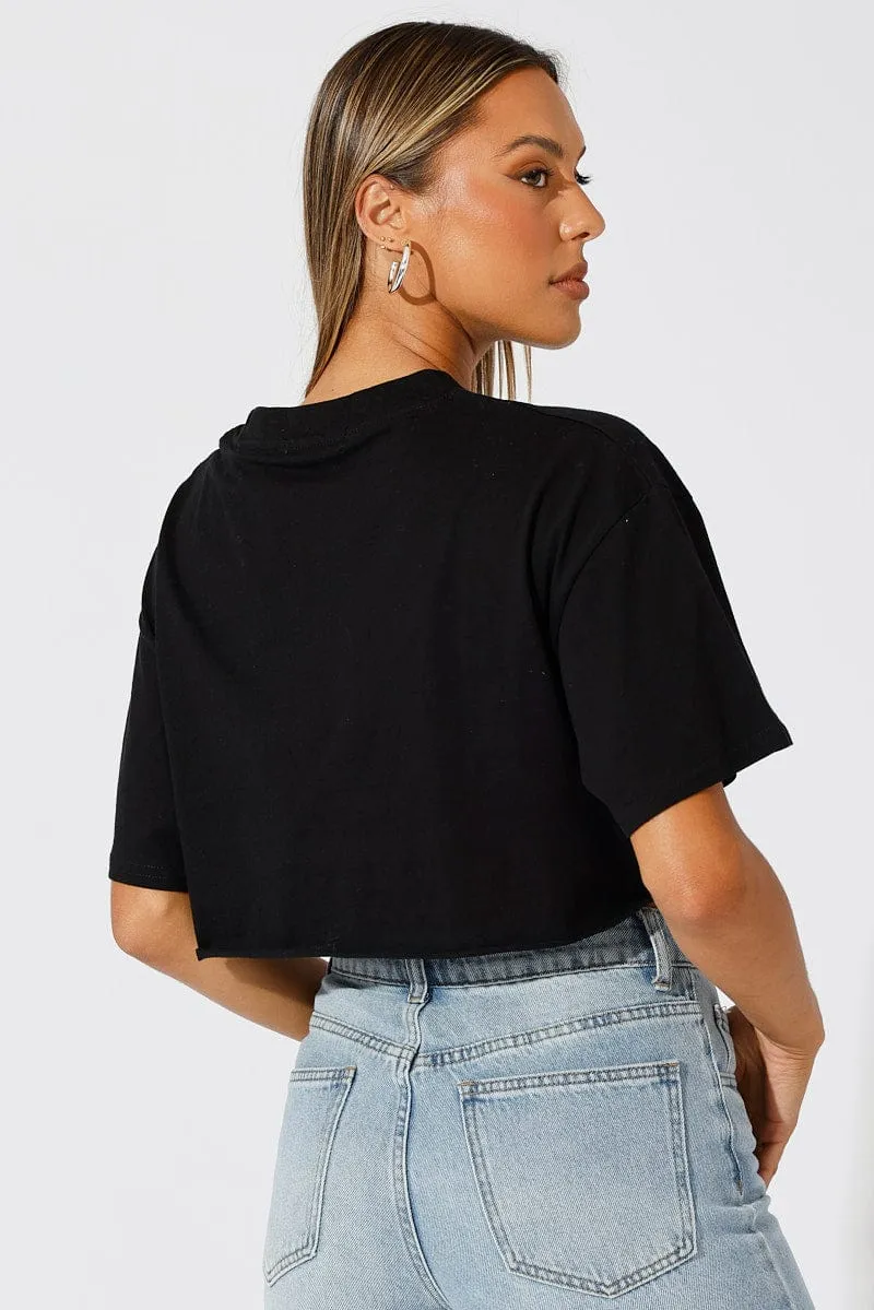 Easy Care Minimal Outfit Black Graphic Tee Short Sleeve Crop