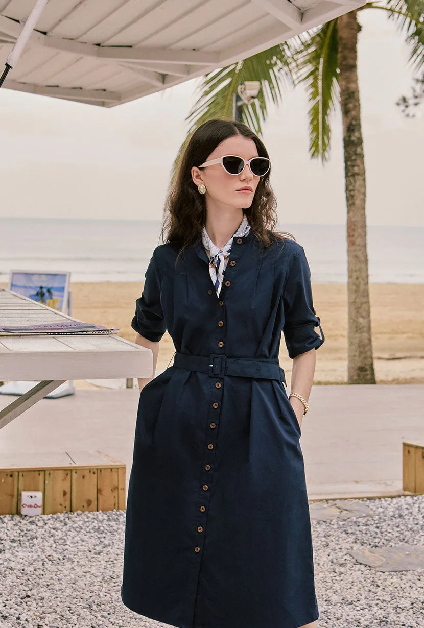 warm fleece Warm Fit Miles Cotton Midi Dress - Navy