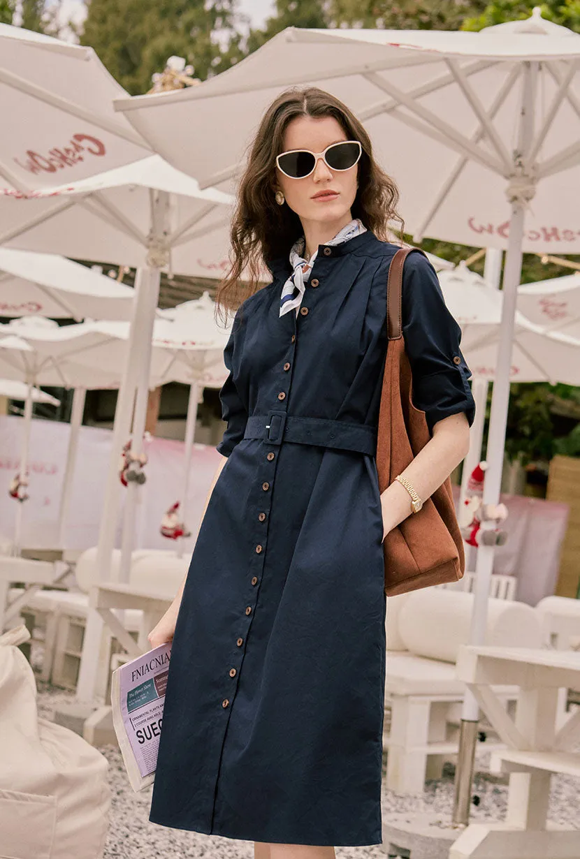 AbrasionFree Edging Miles Cotton Midi Dress - Navy